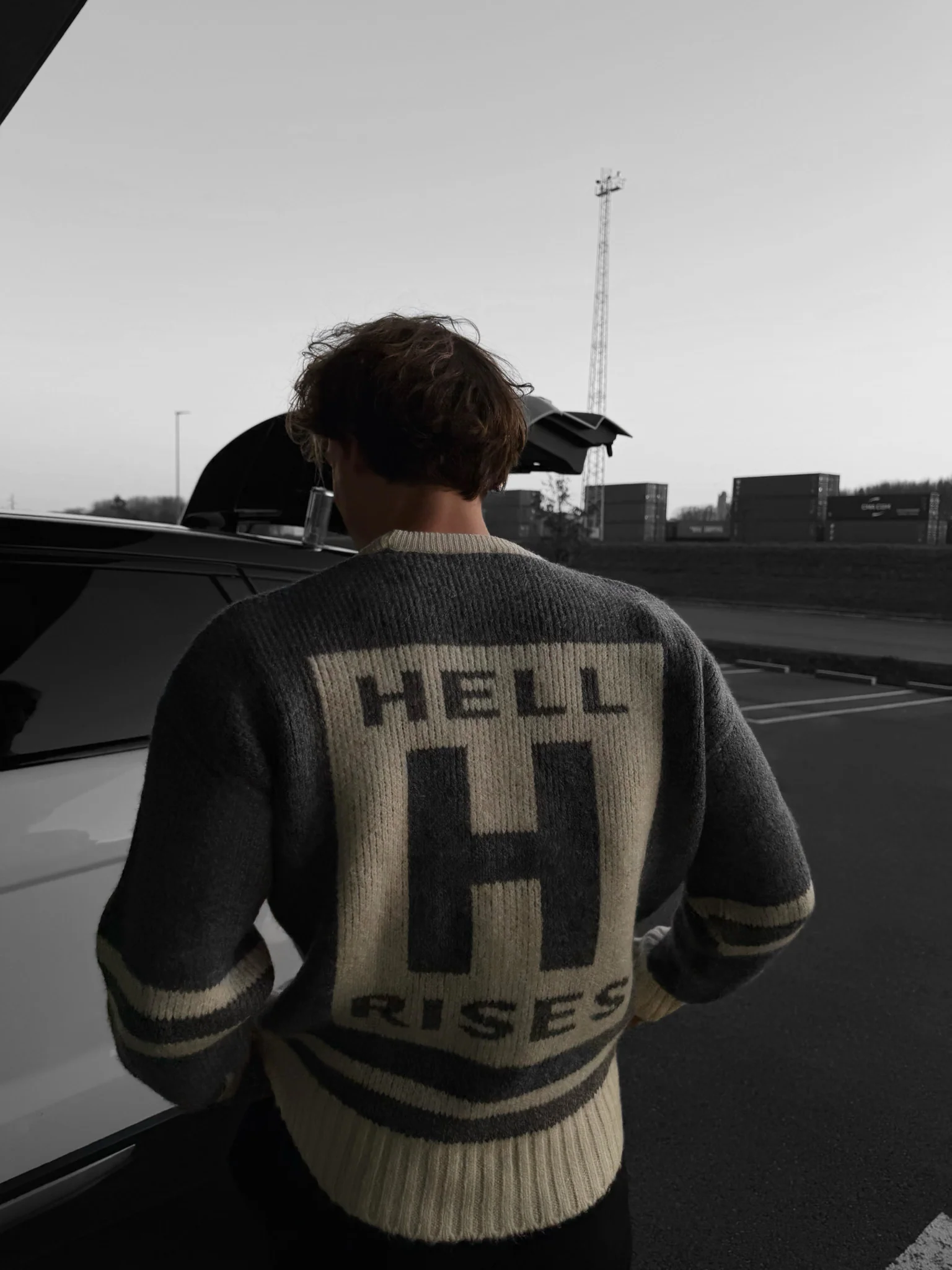 Oversize Knit Letter Sweater - Ecru - Image 5