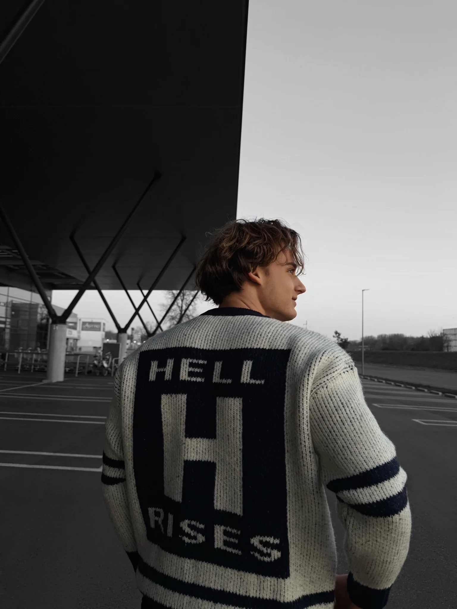 Oversize Knit Letter Sweater - Navy Blue - Image 2