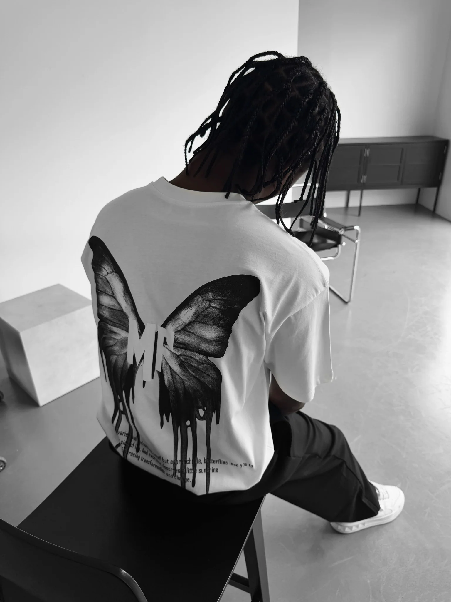 Oversize 'Like a Butterfly' T-Shirt - Ecru and Anthracite - Image 2