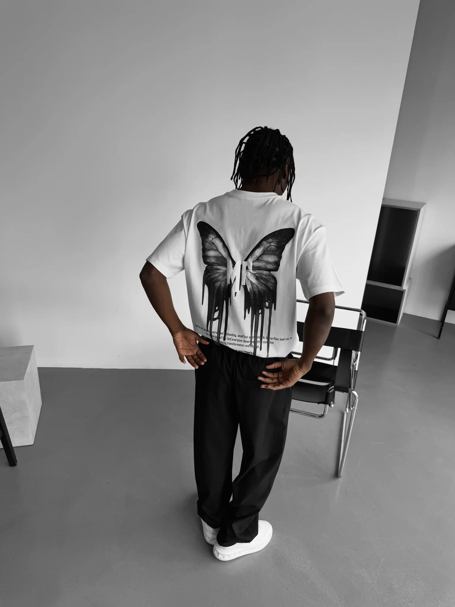 Oversize 'Like a Butterfly' T-Shirt - Ecru and Anthracite - Image 6