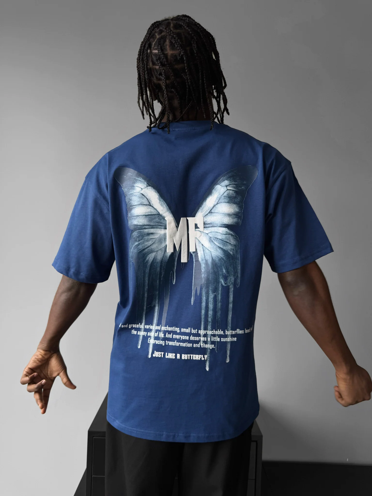 Oversize 'Like a Butterfly' T-Shirt - Navy Peony - Image 8