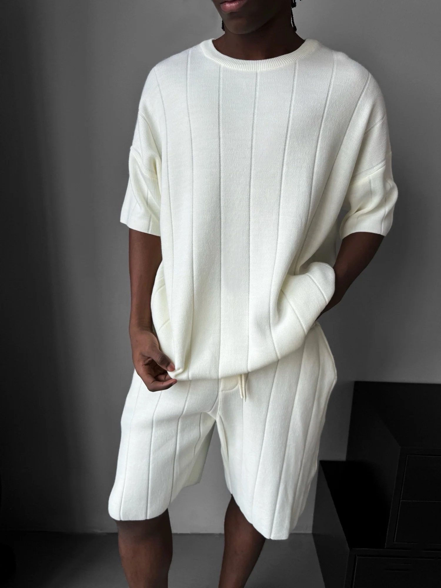 Oversize Line Knit T-Shirt - Ecru - Image 2