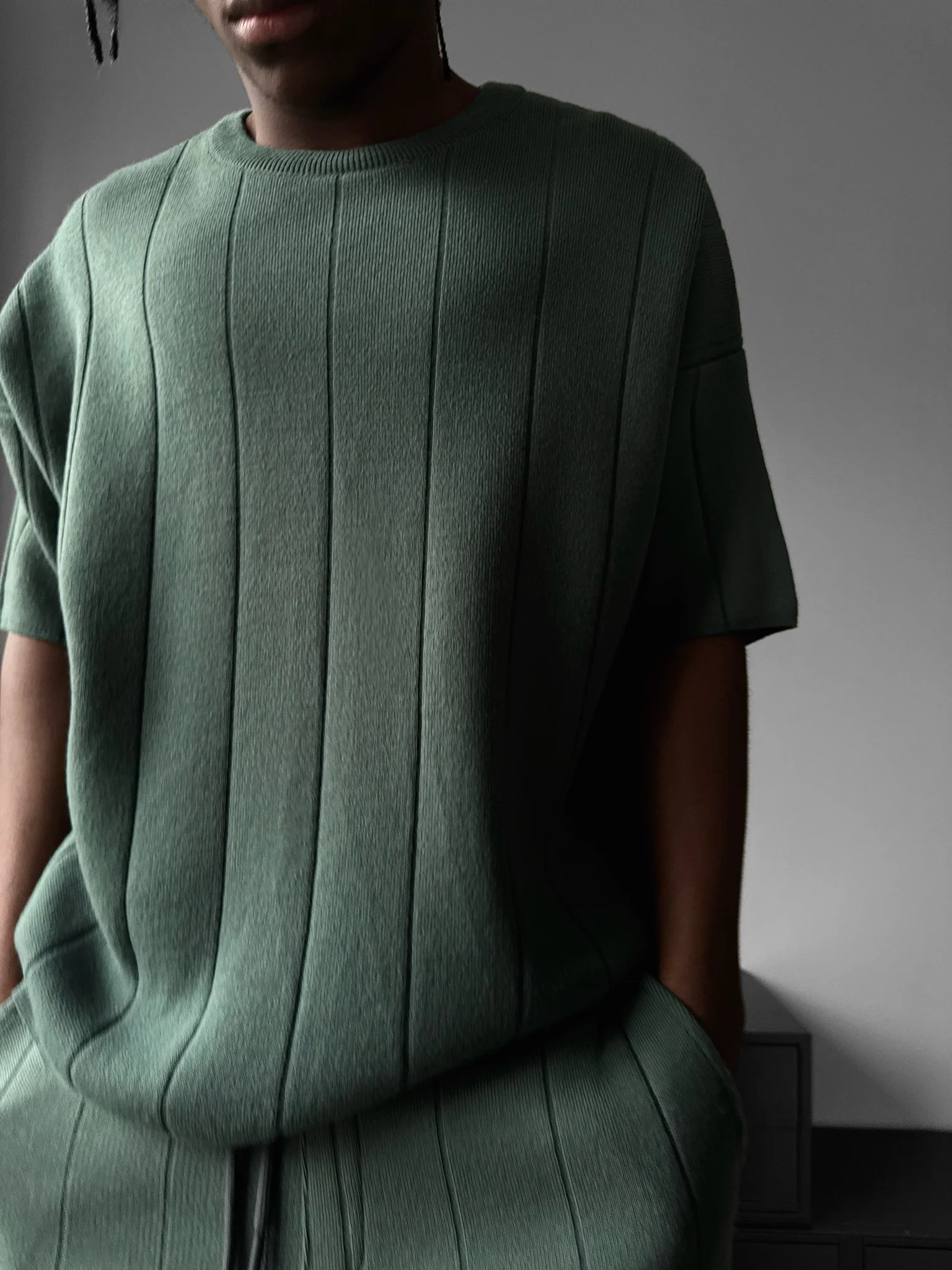 Oversize Line Knit T-Shirt - Petrol - Image 2