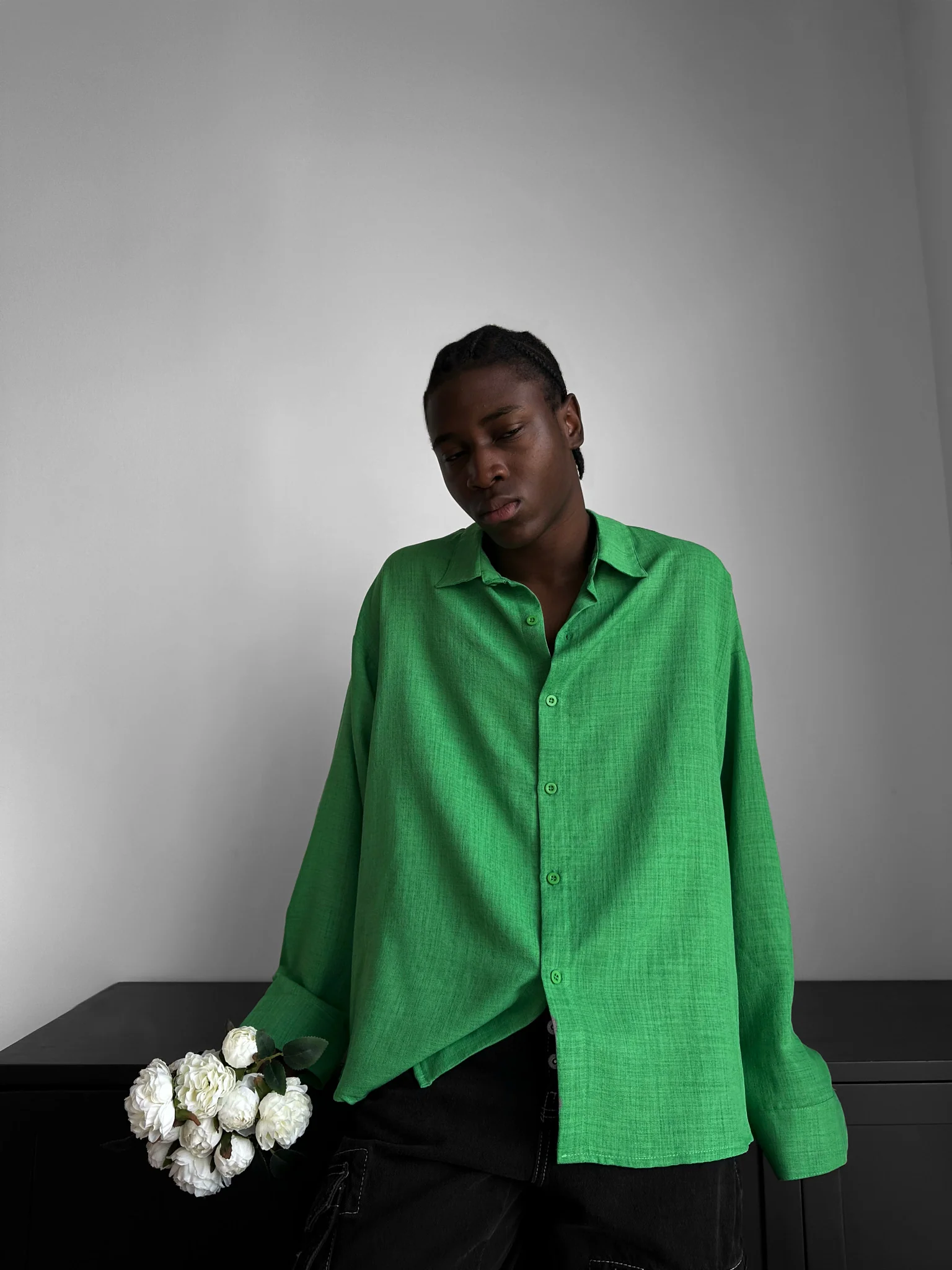 Oversize Linen Look Shirt - Green - Image 4