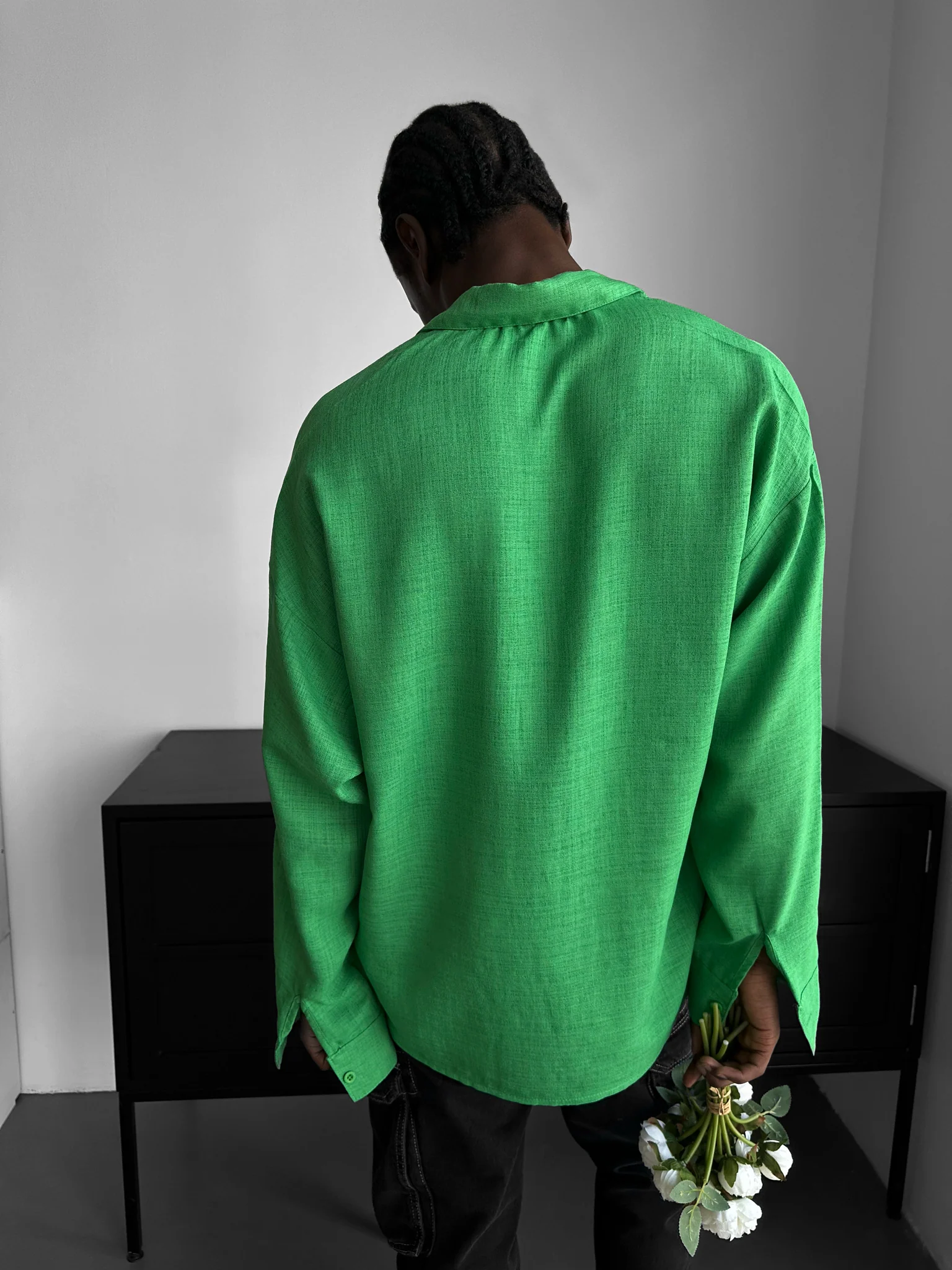 Oversize Linen Look Shirt - Green - Image 5