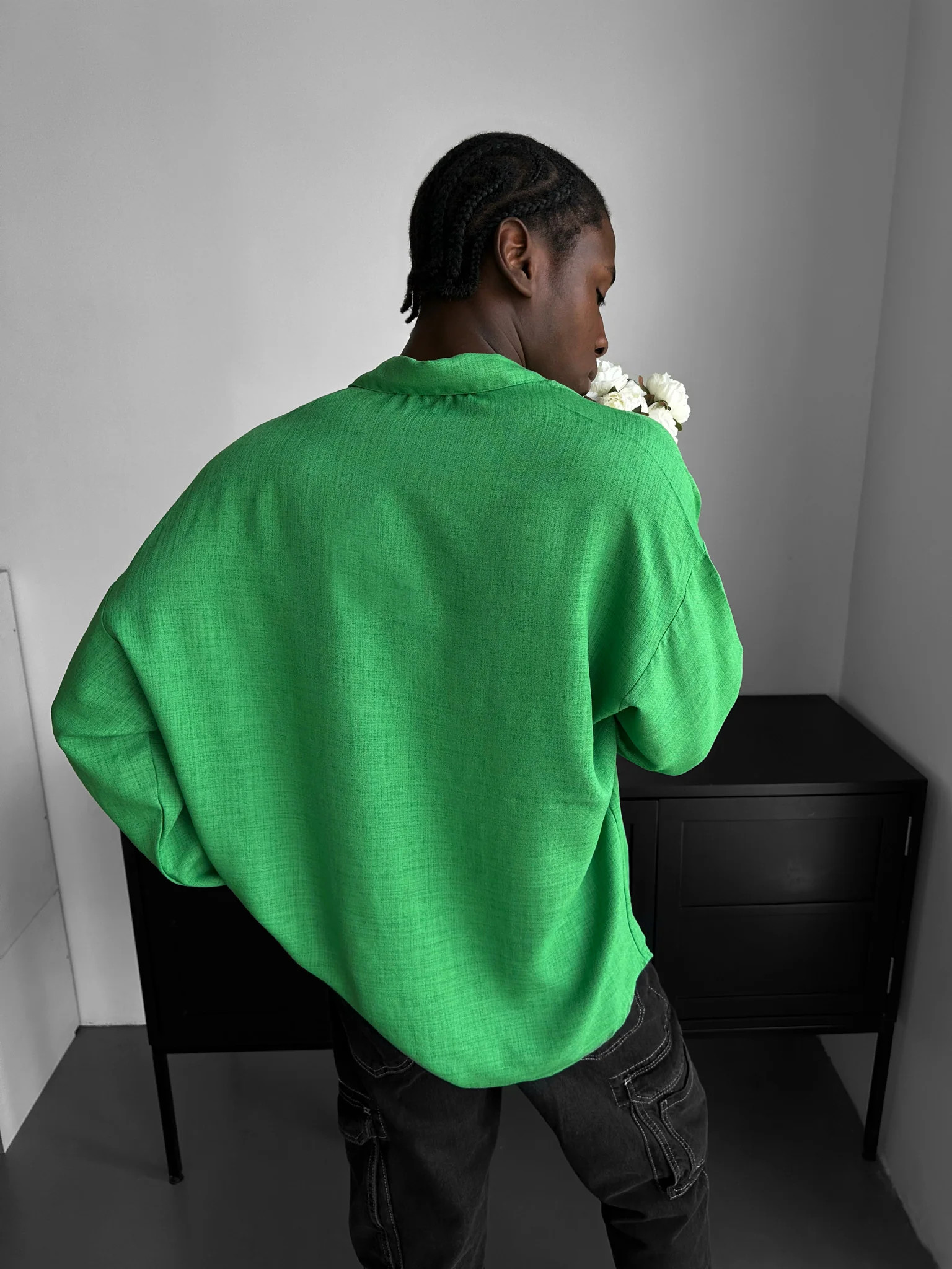 Oversize Linen Look Shirt - Green - Image 6