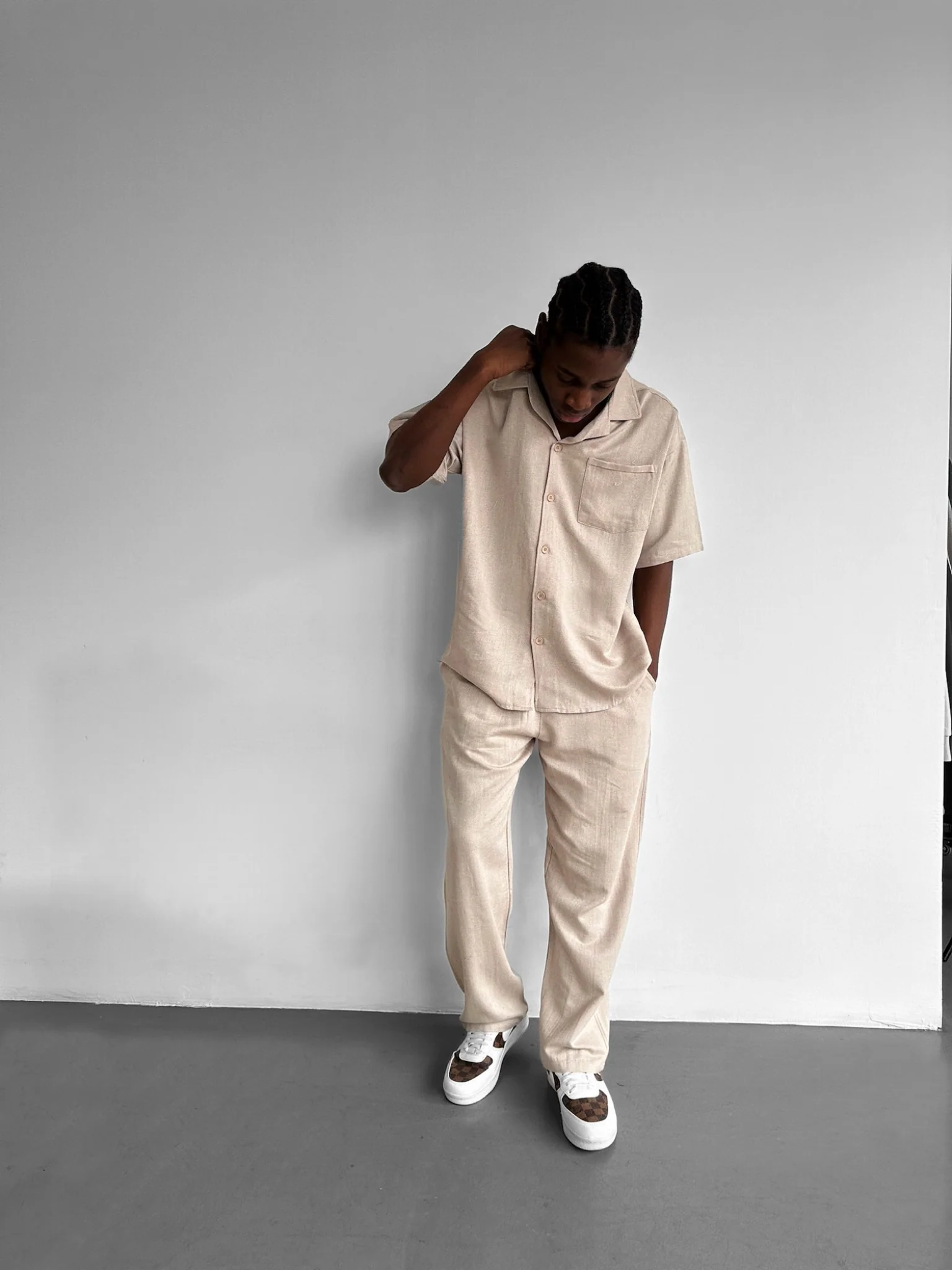 Oversize Linen Look Shirt - Stone - Image 2