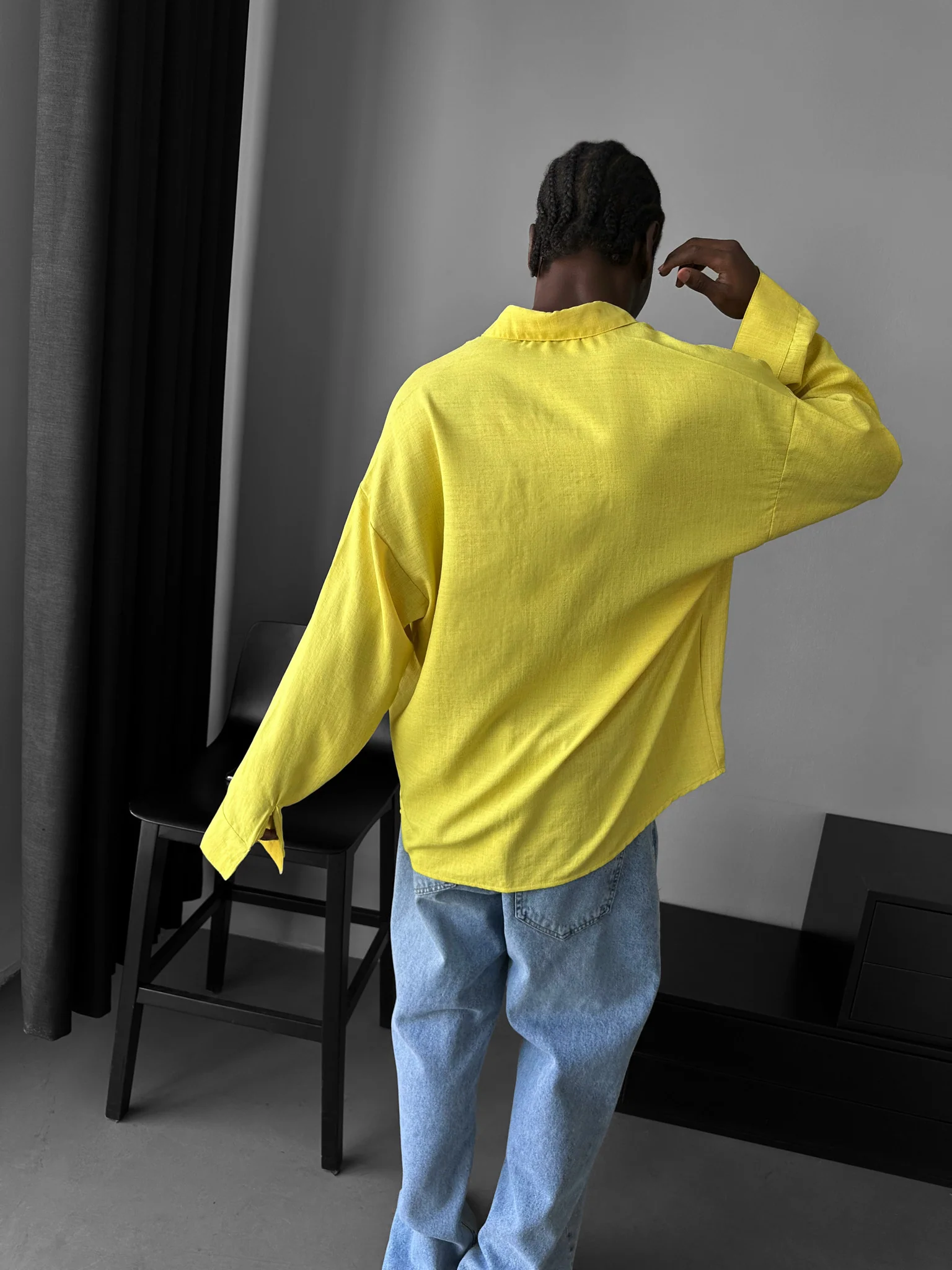Oversize Linen Look Shirt - Yellow - Image 5