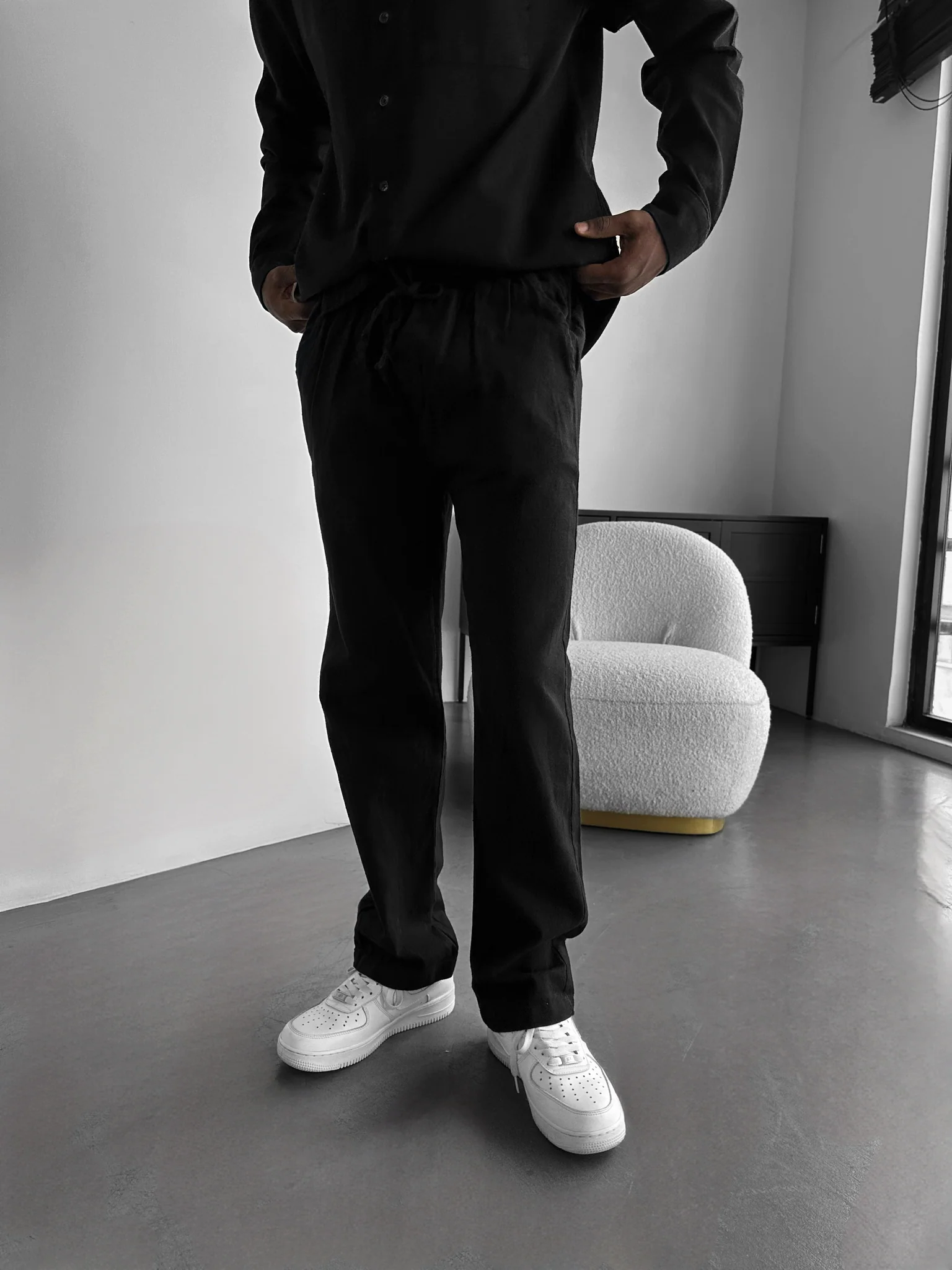 Oversize Linen Look Suit Pants - Black - Image 2