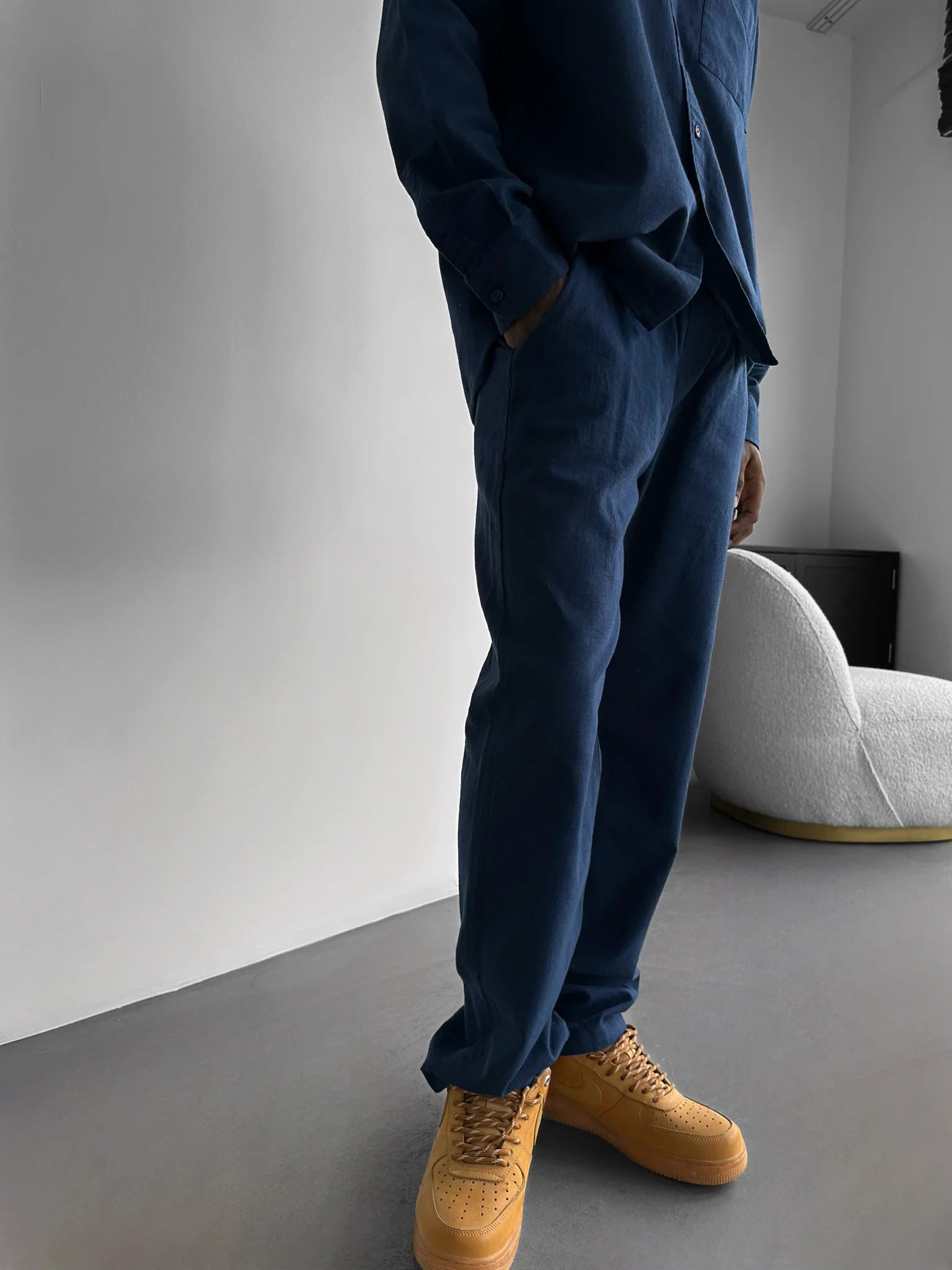 Oversize Linen Look Suit Pants - Indigo - Image 2