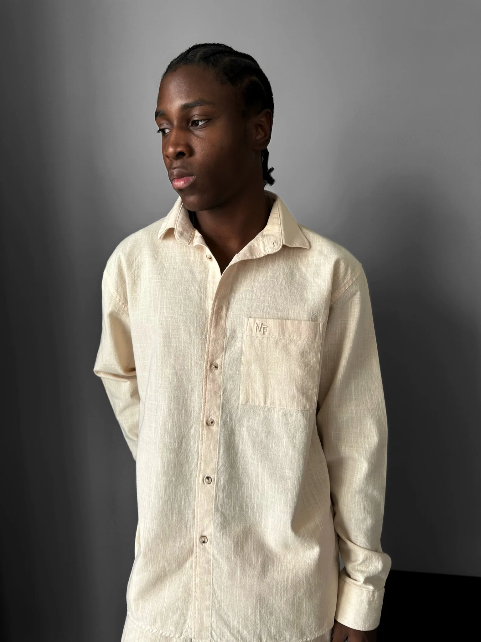 Oversize Linen Look Suit Shirt - Beige - Image 3