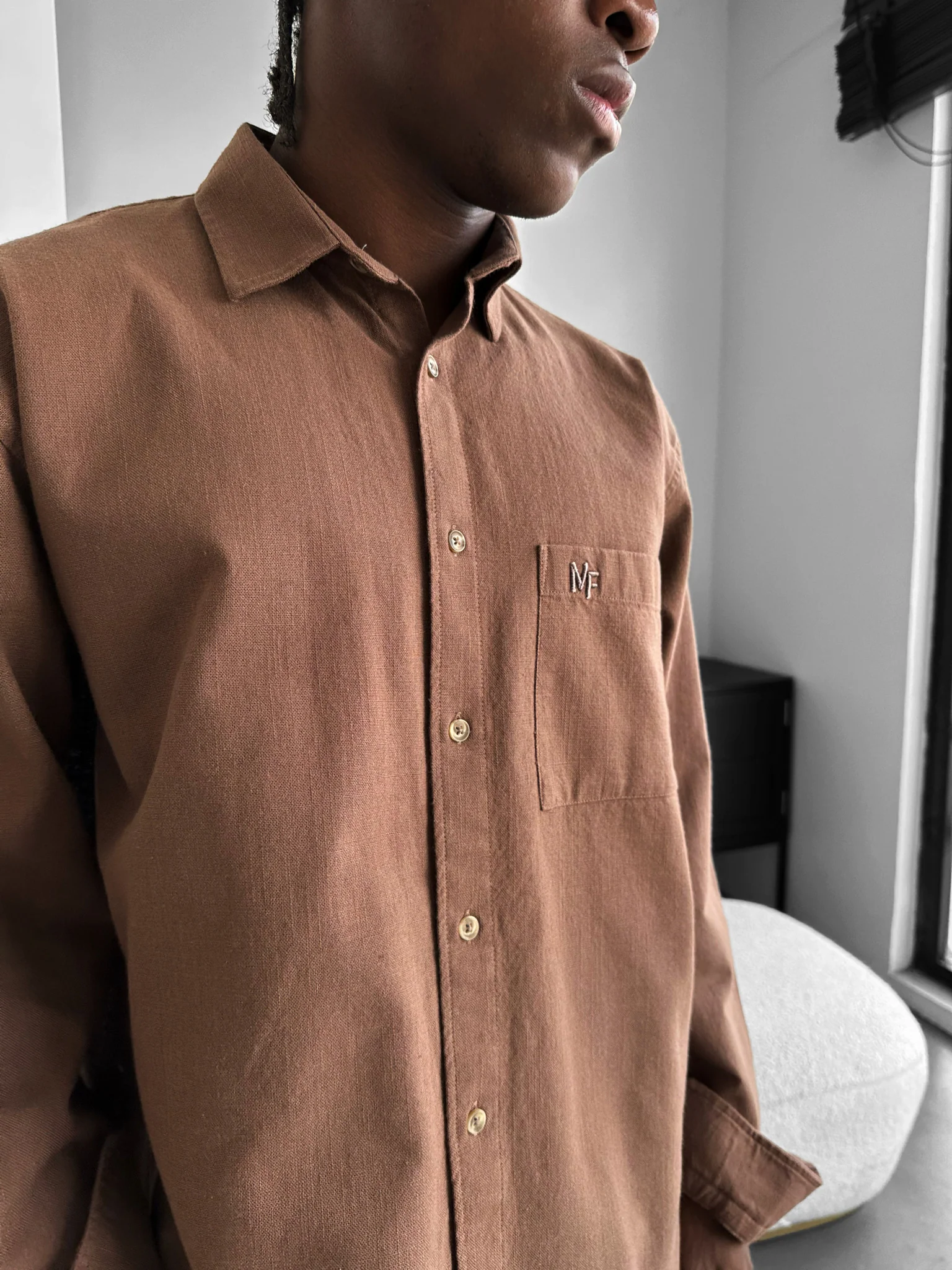 Oversize Linen Look Suit Shirt - Brown - Image 2