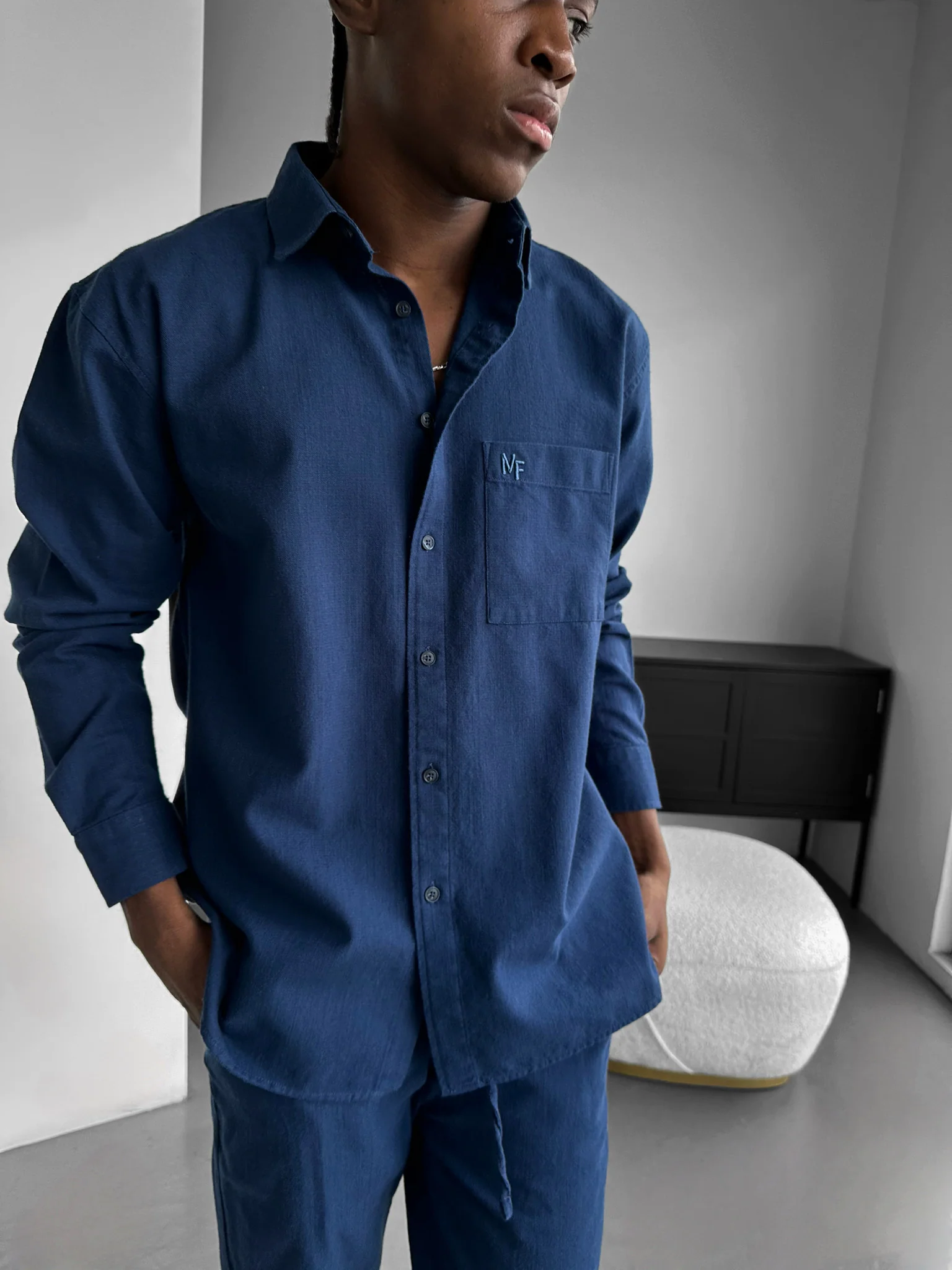 Oversize Linen Look Suit Shirt - Indigo