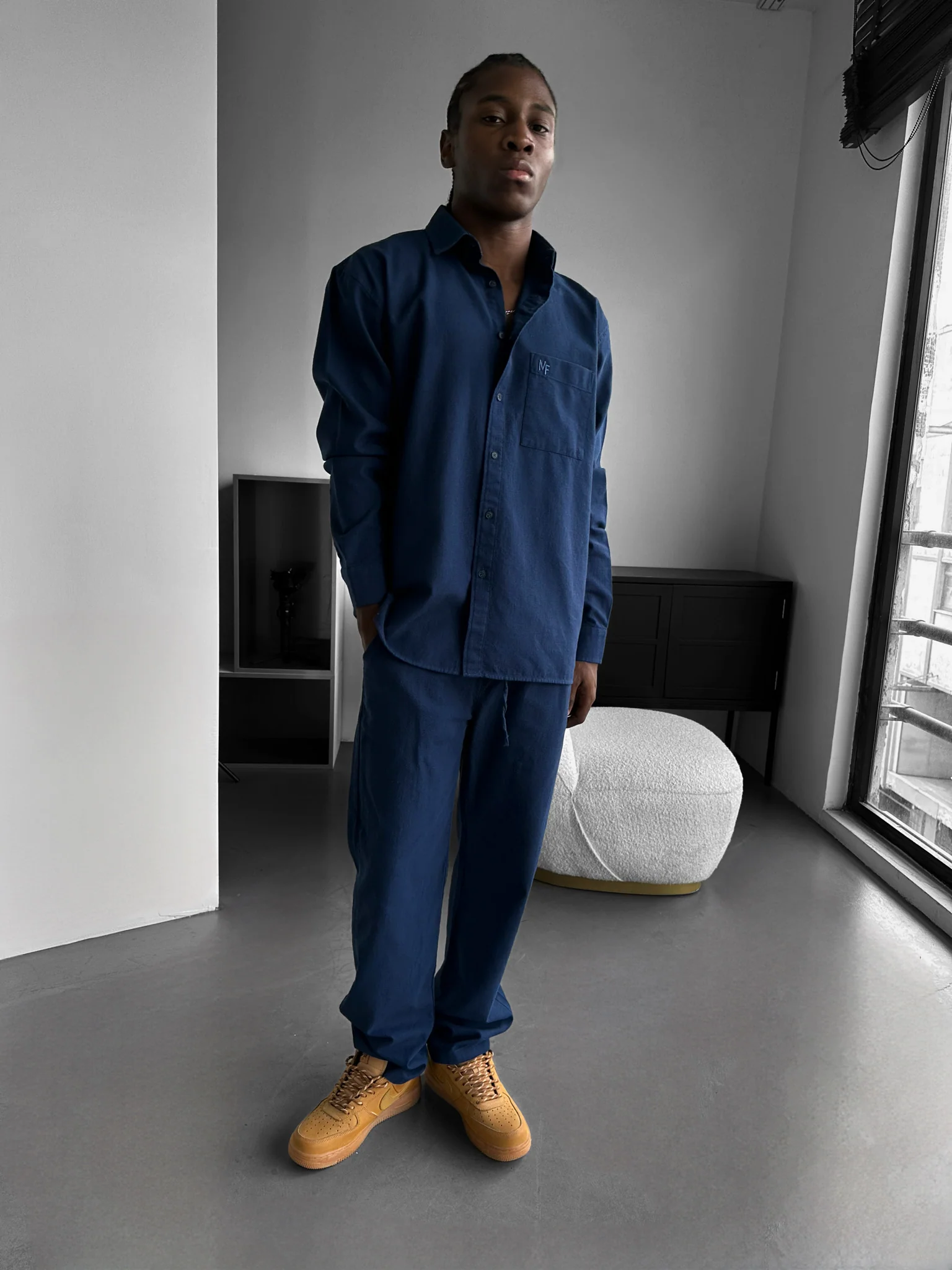 Oversize Linen Look Suit Shirt - Indigo - Image 3
