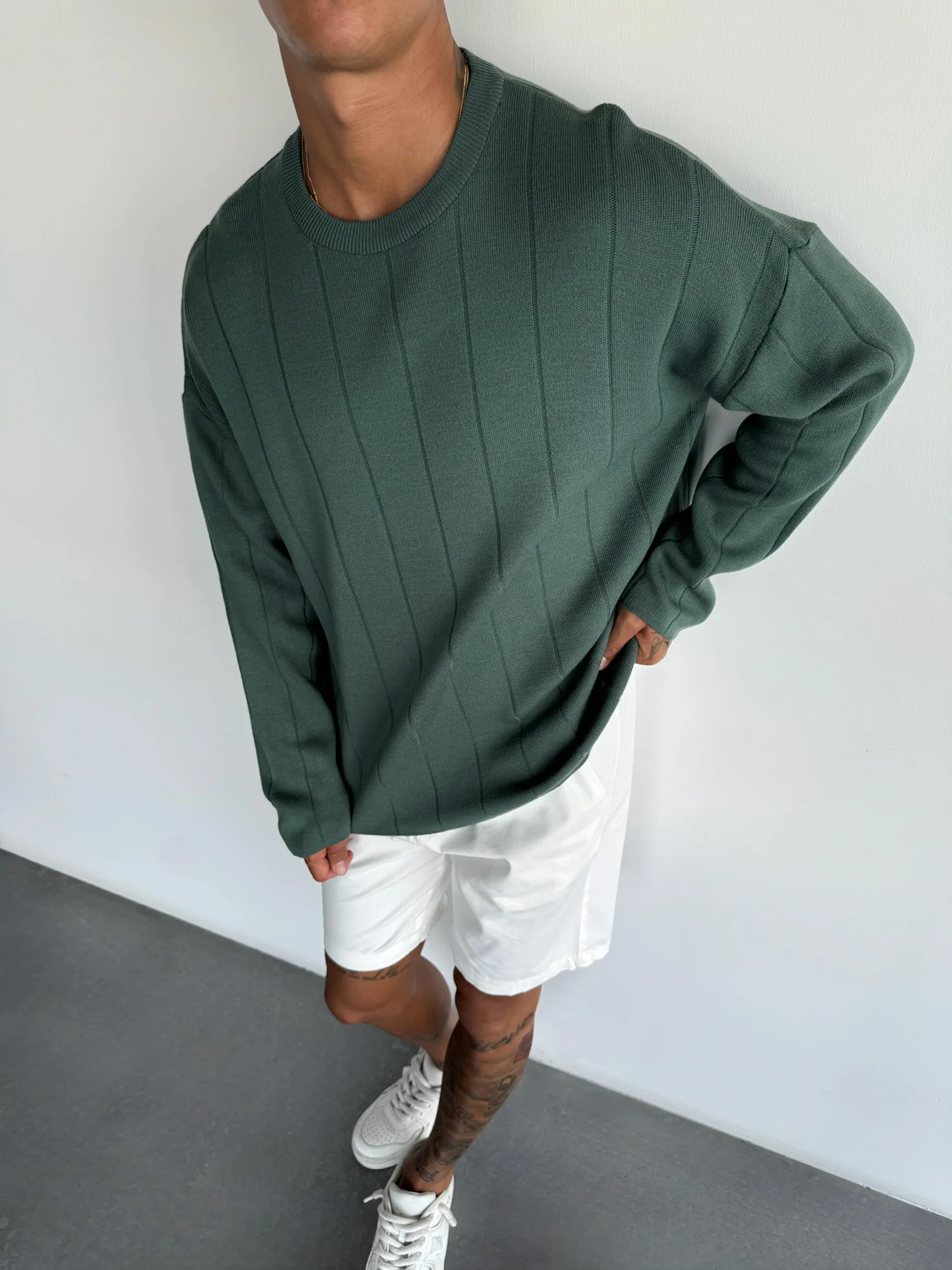 Oversize Lines Knit Sweatshirt - Petrol - Image 4