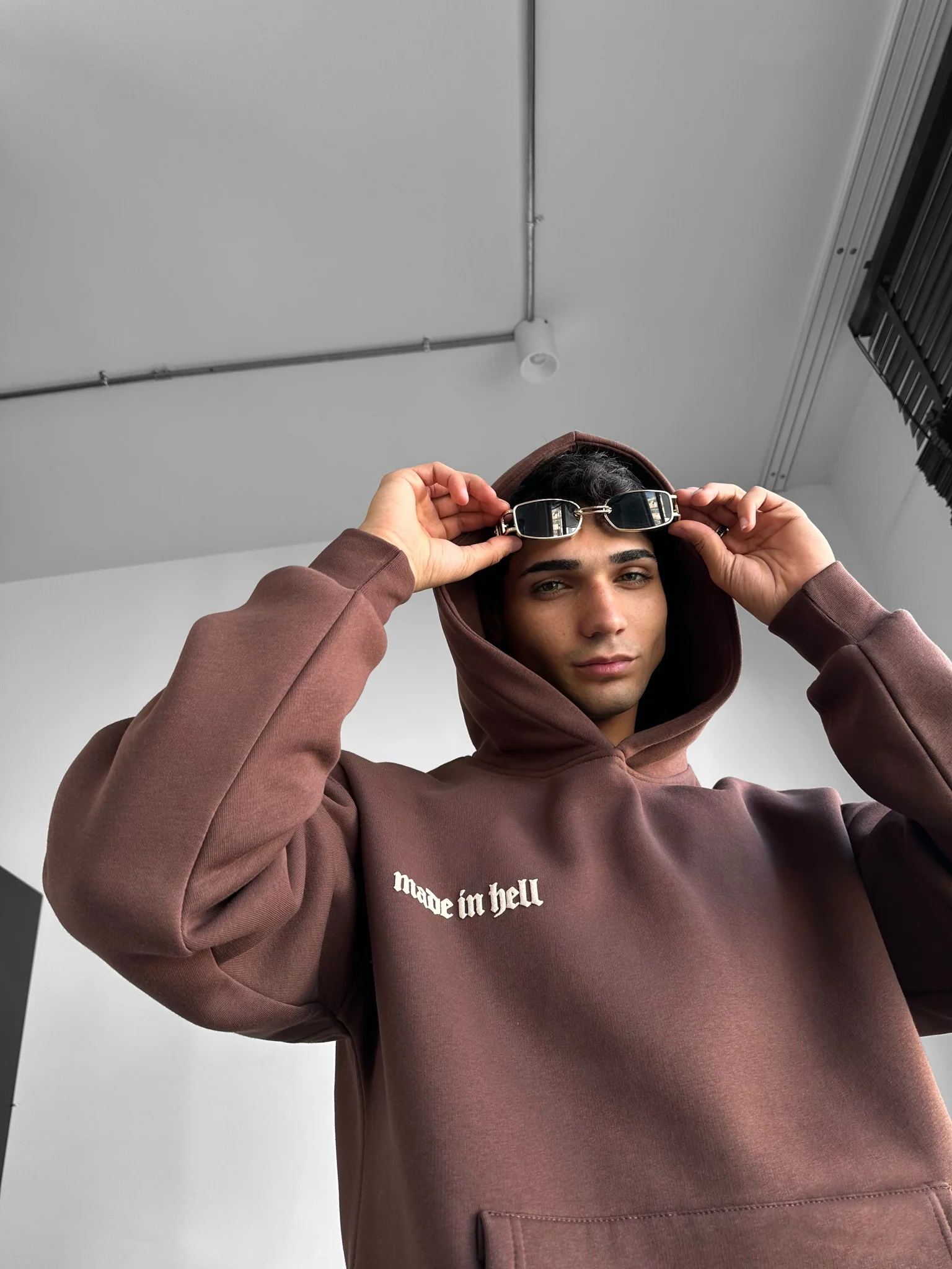 Oversize Made in Hell Hoodie - Brown - Image 10