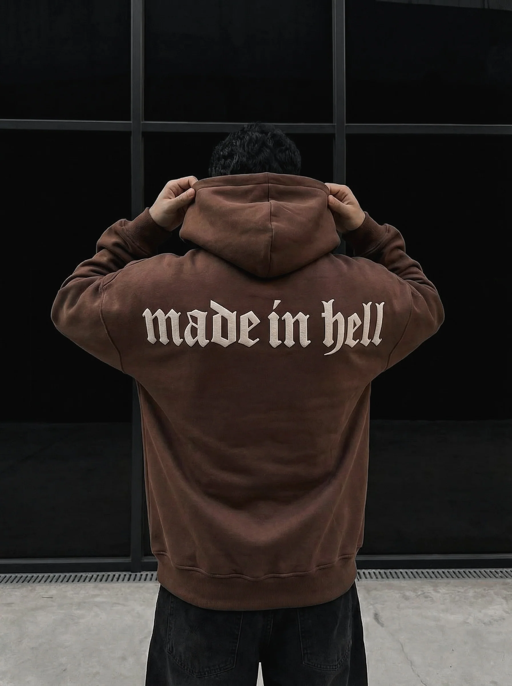 Oversize Made in Hell Hoodie - Brown - Image 2