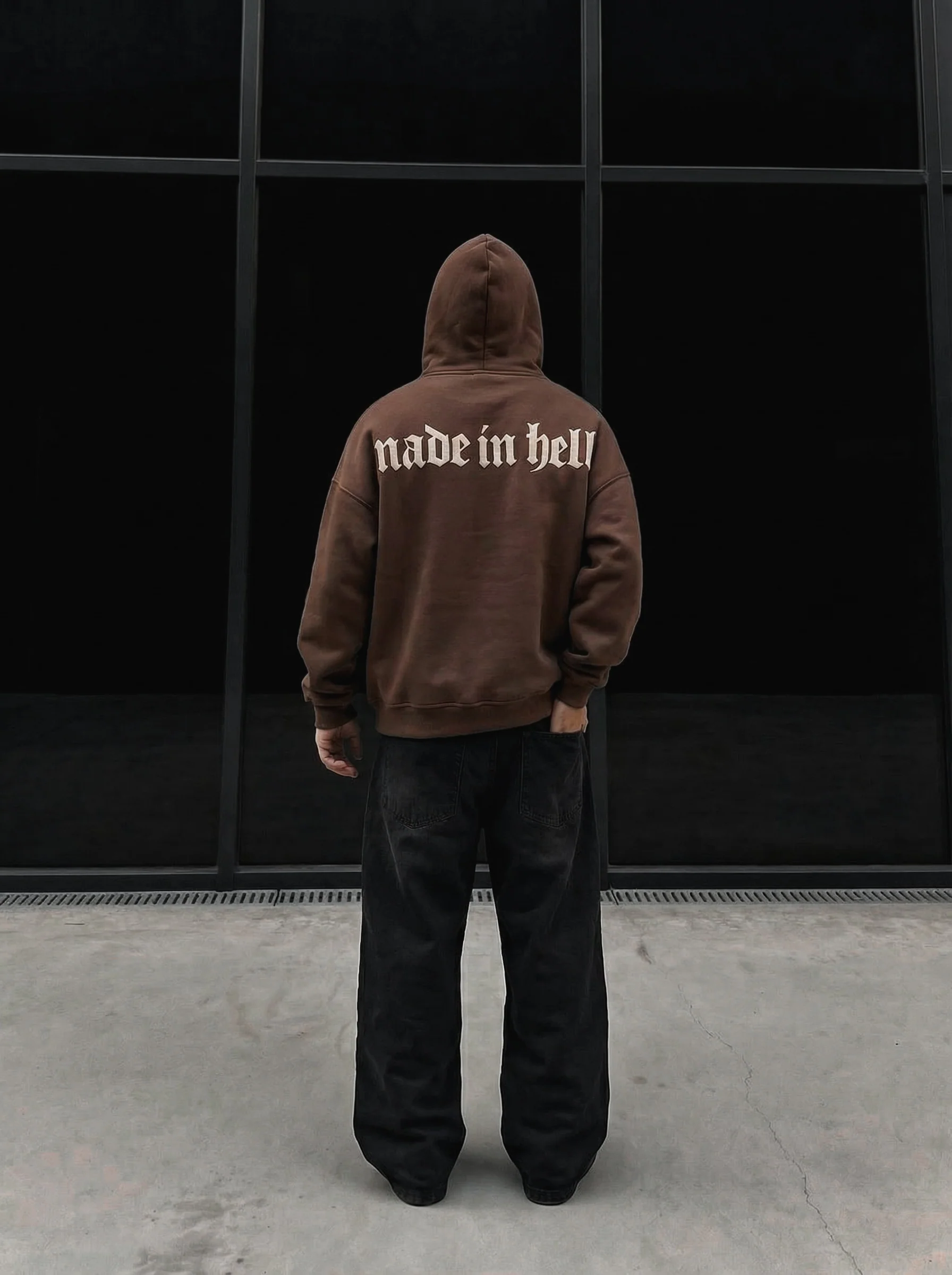 Oversize Made in Hell Hoodie - Brown - Image 3