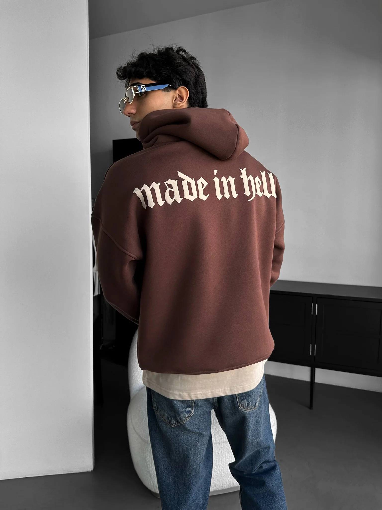 Oversize Made in Hell Hoodie - Brown - Image 6