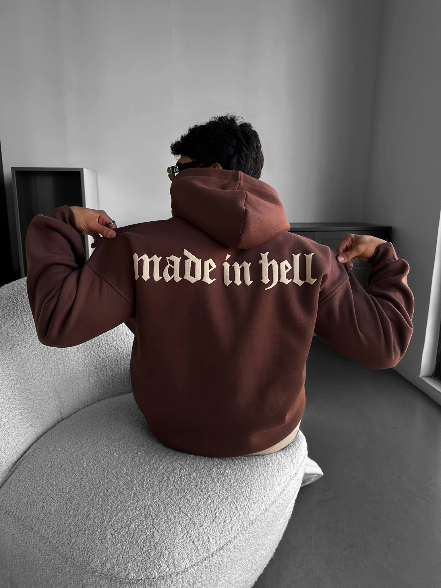 Oversize Made in Hell Hoodie - Brown - Image 9