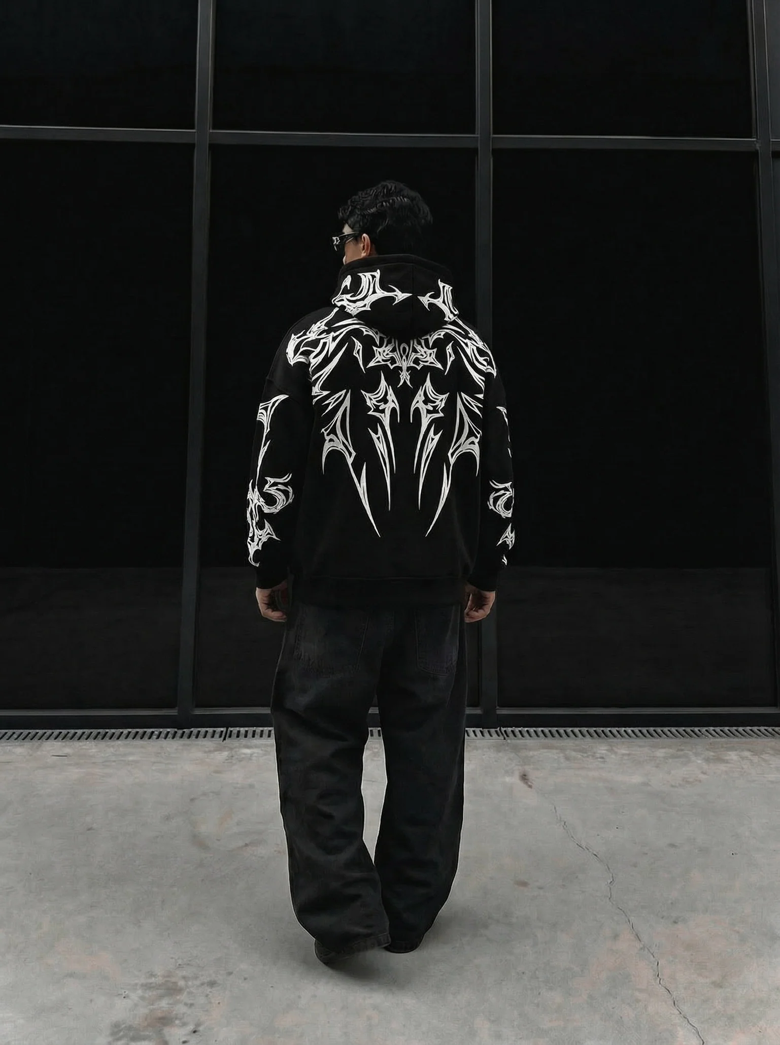 Oversize Mafia Tribal Hoodie - Black - Image 2