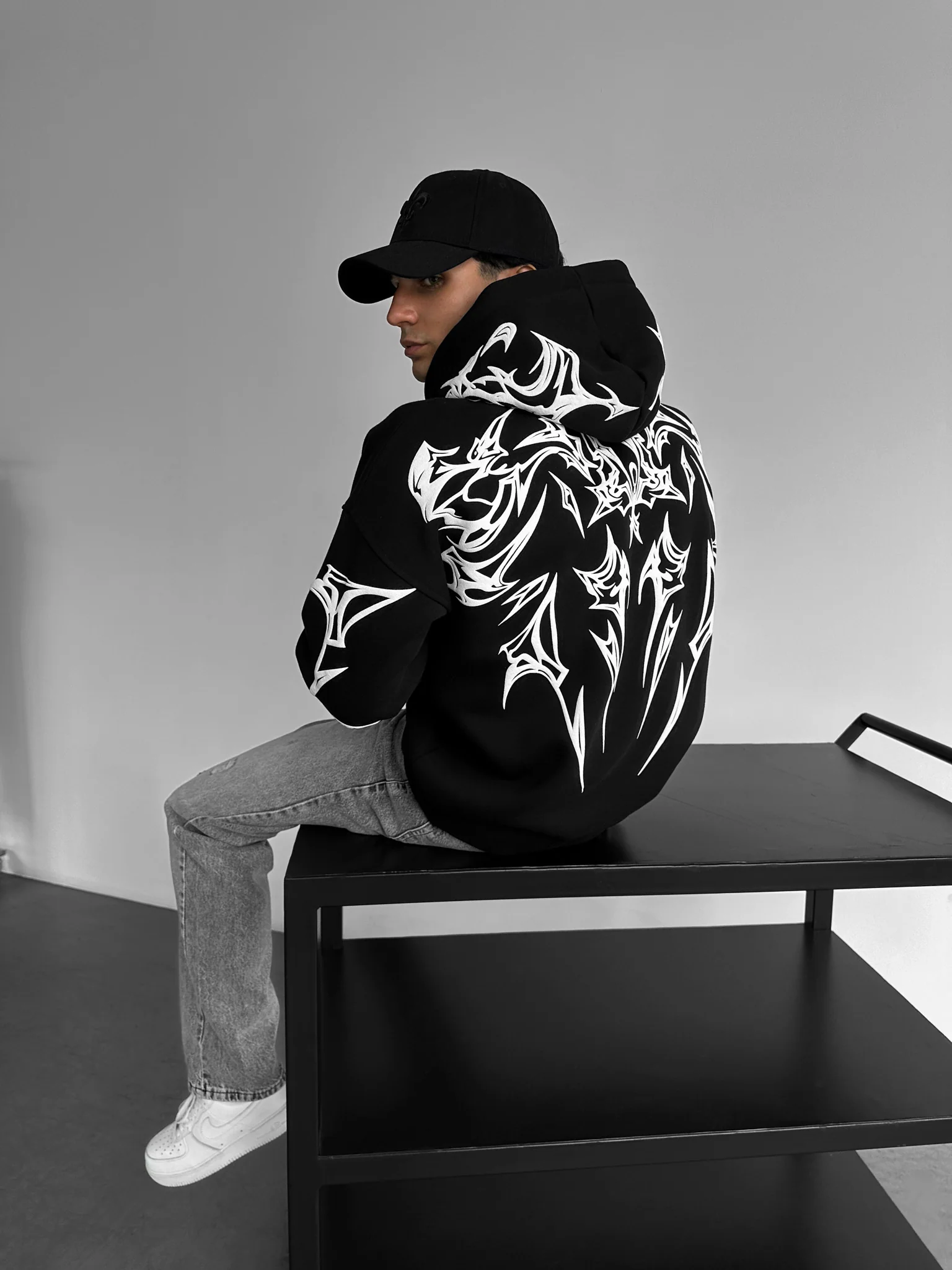Oversize Mafia Tribal Hoodie - Black - Image 8