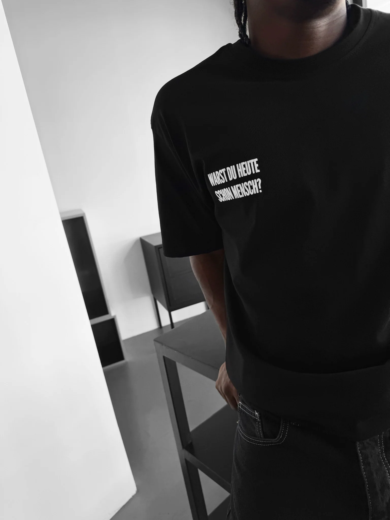 Oversize 'Mensch' T-Shirt - Black - Image 2