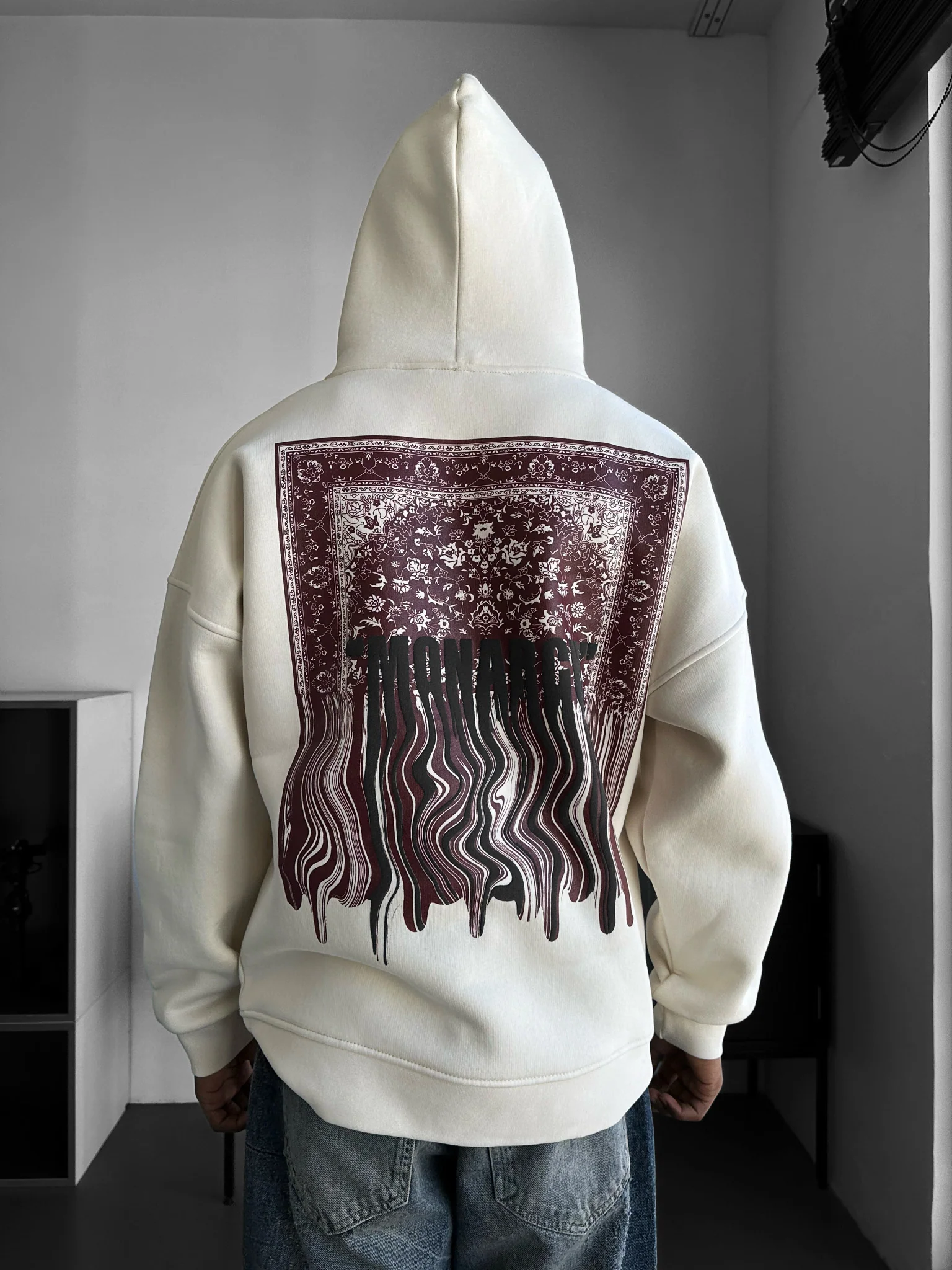 Oversize Monarch Hoodie - Beige and Bordeaux - Image 3
