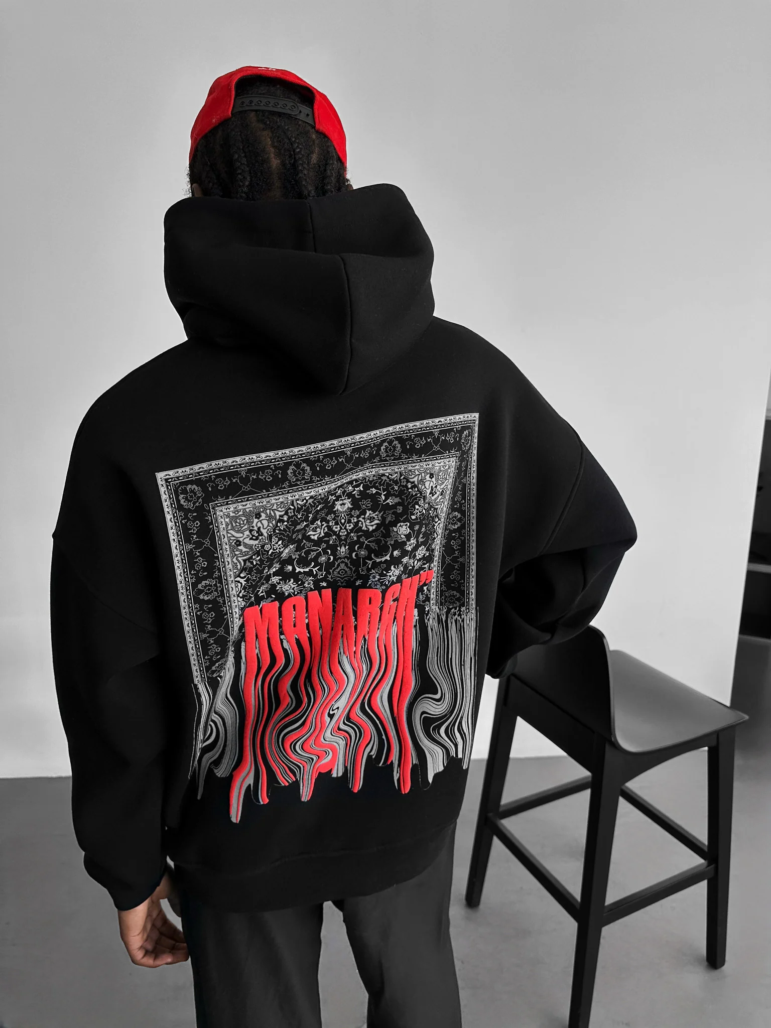 Oversize Monarch Hoodie - Black and Red - Image 2