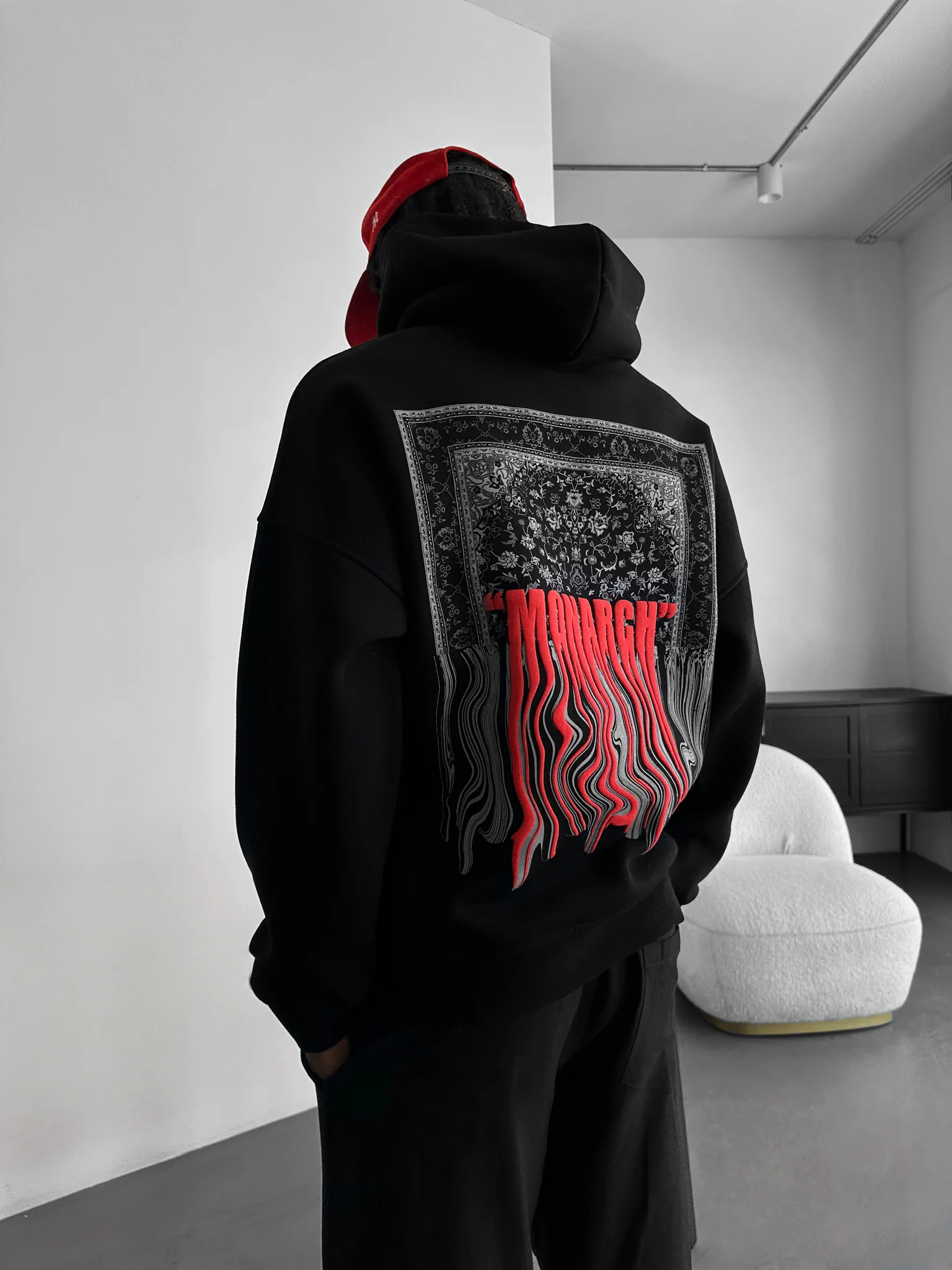 Oversize Monarch Hoodie - Black and Red - Image 4