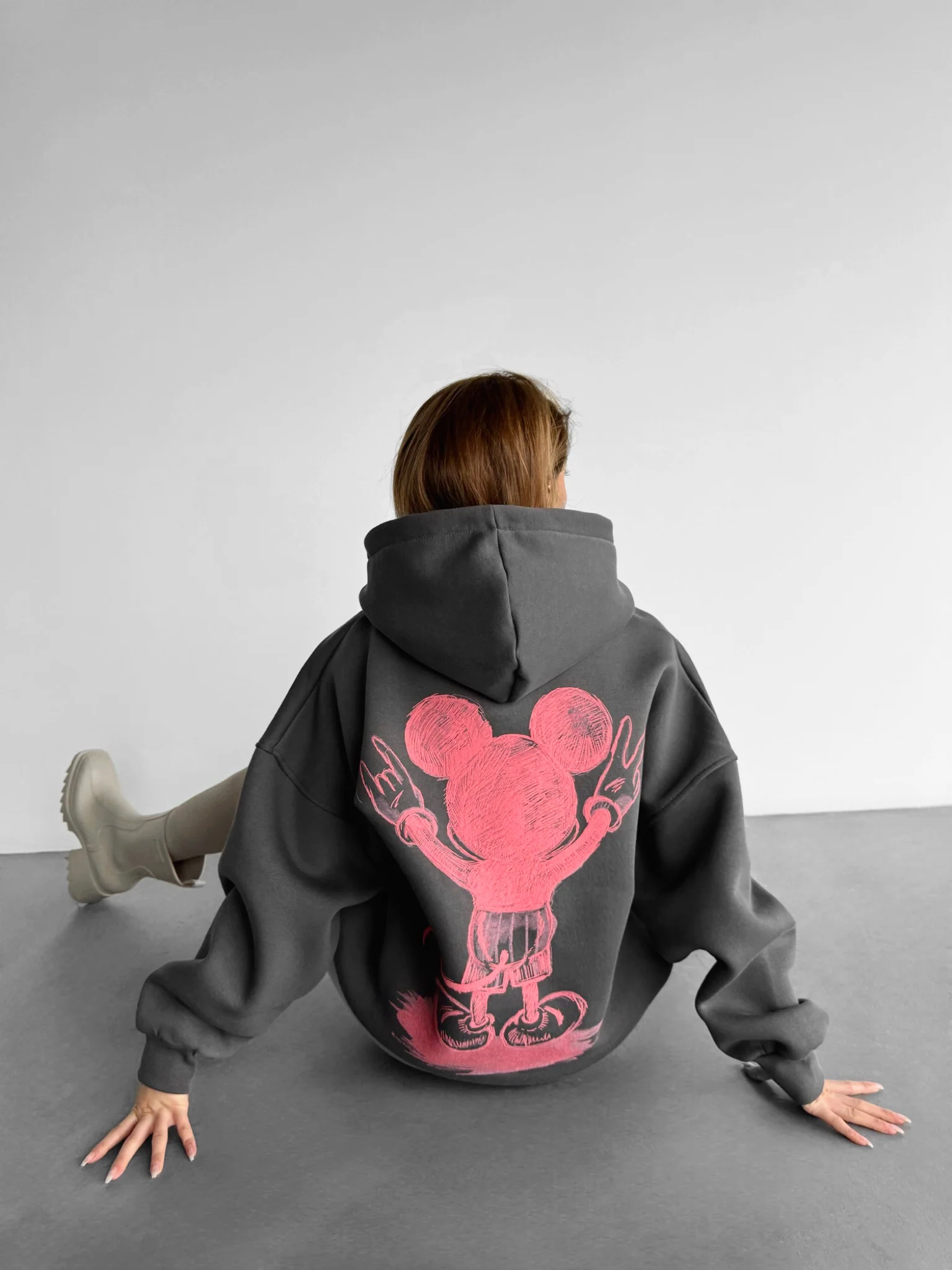 Oversize Mouse Hoodie - Anthracite and Pink - Image 2