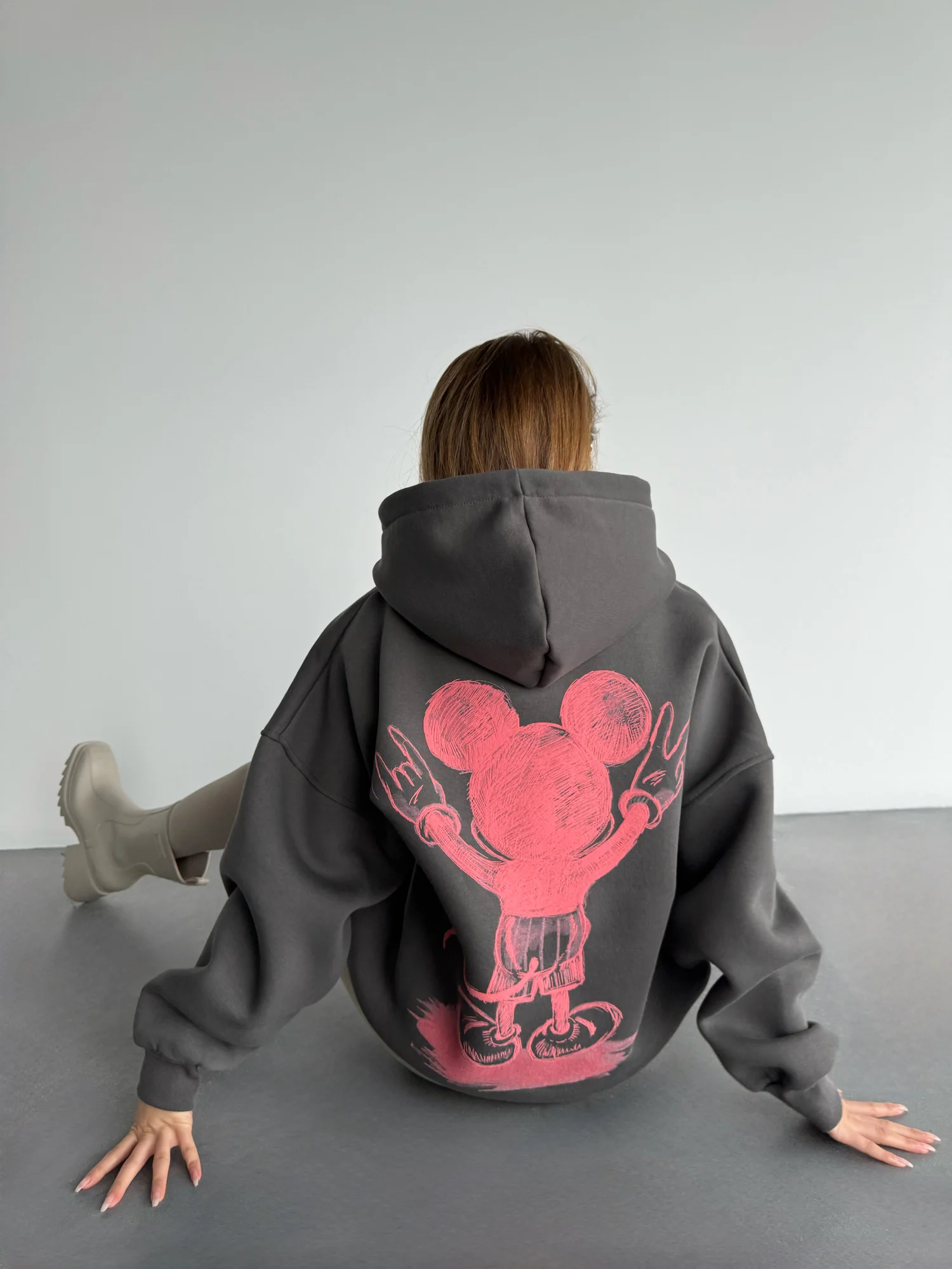 Oversize Mouse Hoodie - Anthracite and Pink - Image 3