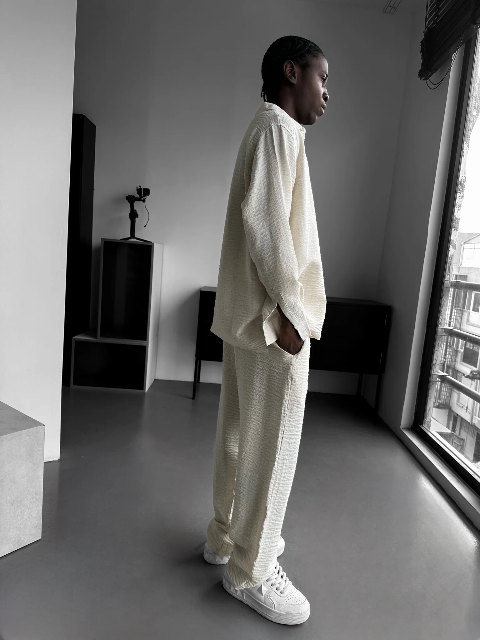 Oversize Muslin Long Sleeve Shirt - Cremé - Image 3