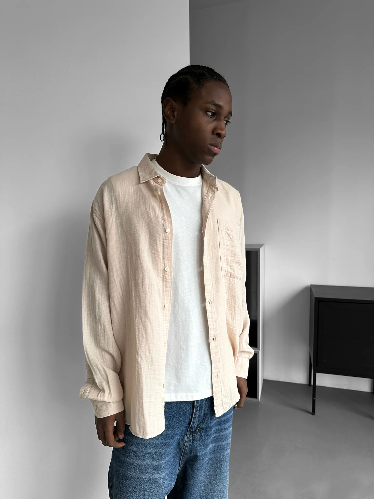 Oversize Muslin Shirt - Beige - Image 2