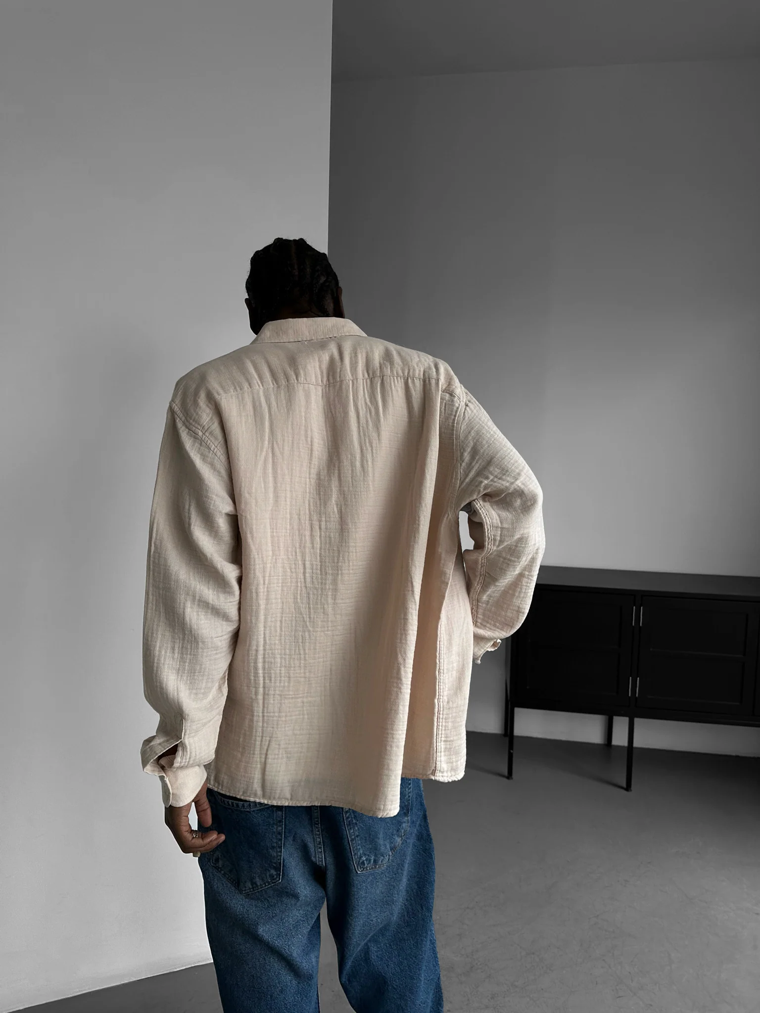 Oversize Muslin Shirt - Beige - Image 3
