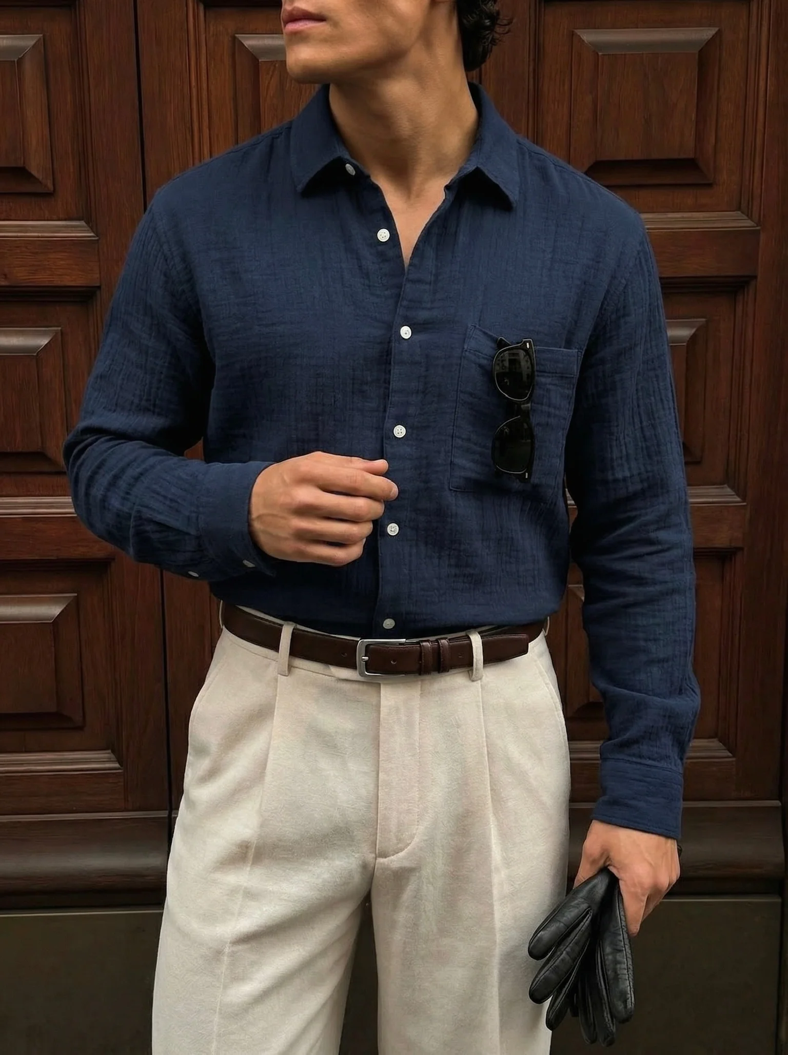 Oversize Muslin Shirt - Navy Blue - Image 2