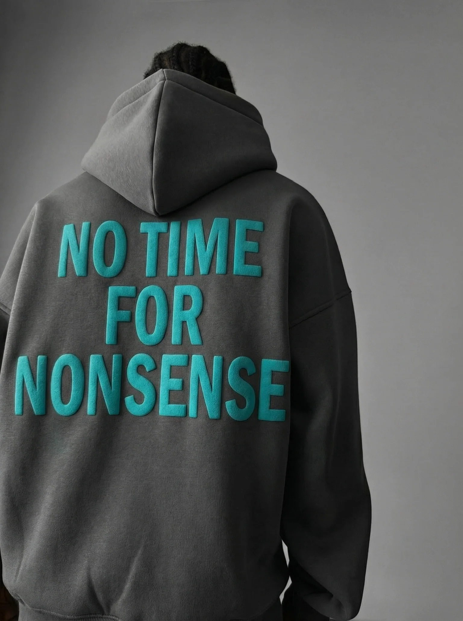Oversize “No Time for Nonsense” Hoodie - Anthracite and Blue