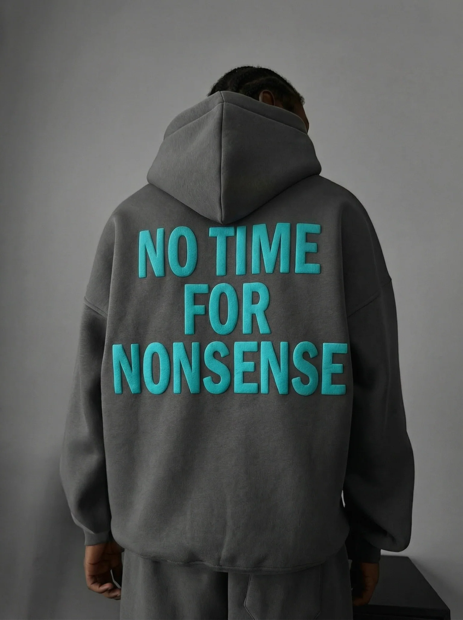 Oversize “No Time for Nonsense” Hoodie - Anthracite and Blue - Image 2