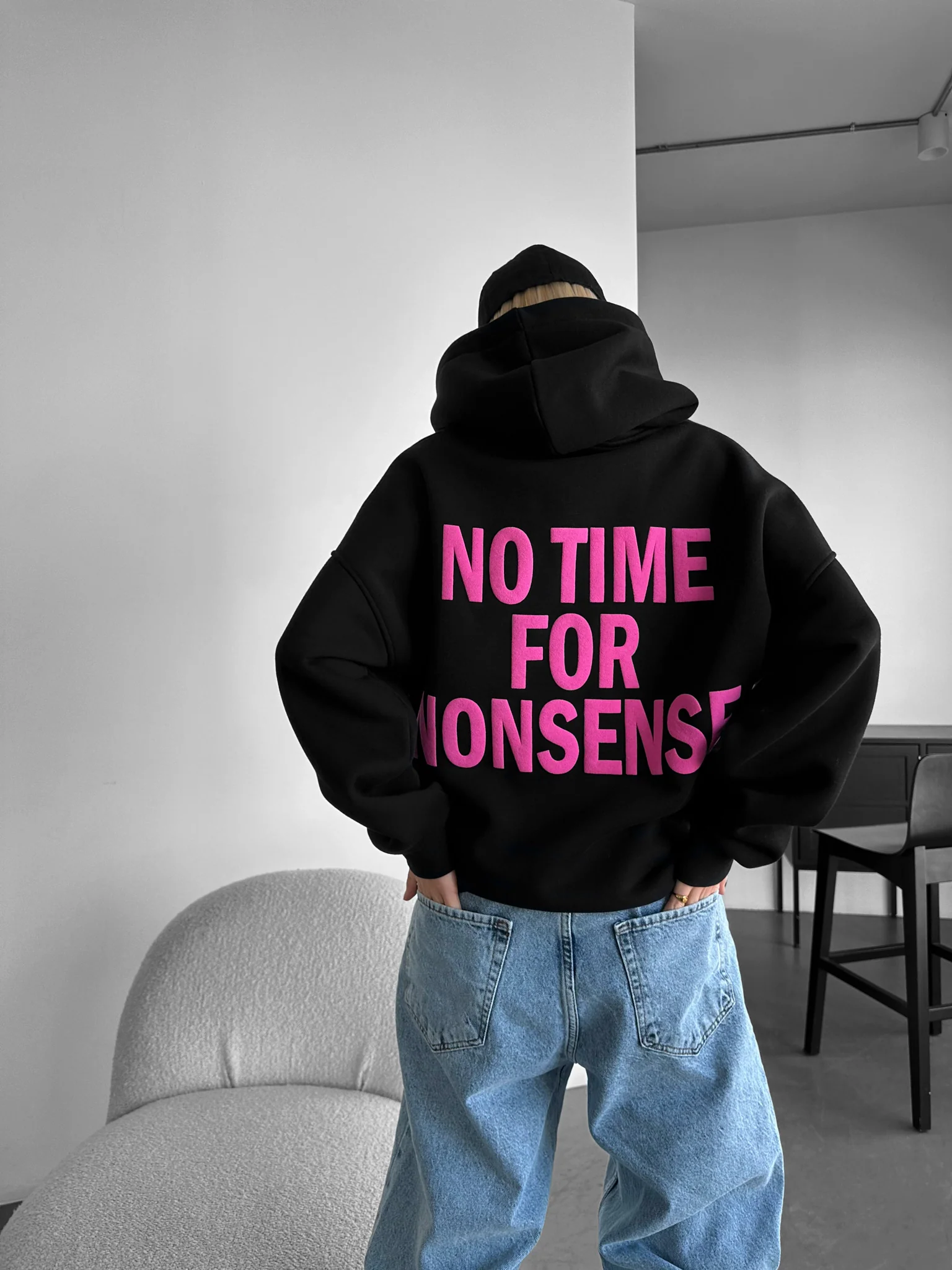 Oversize “No Time for Nonsense” Hoodie - Black - Image 6