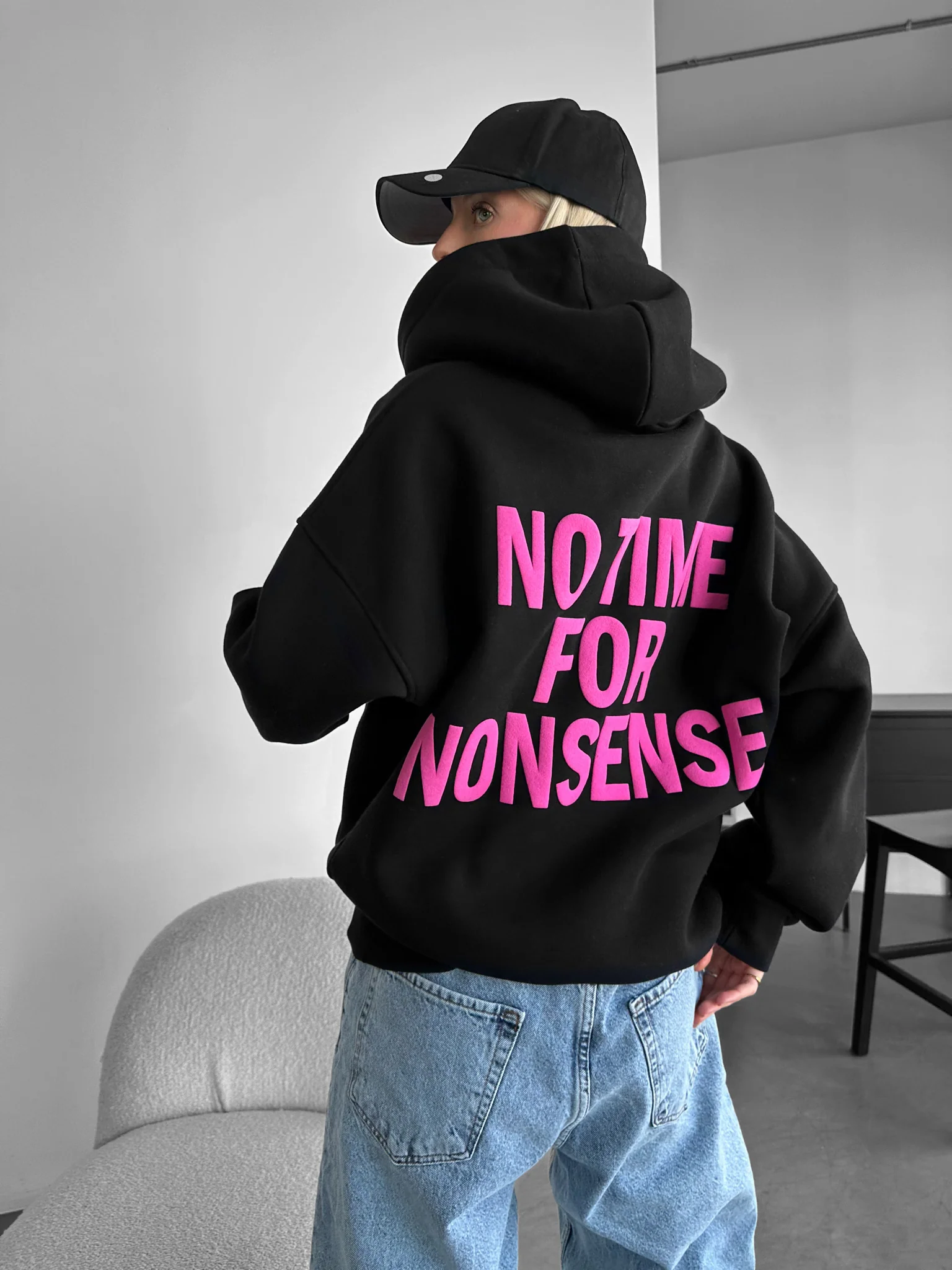 Oversize “No Time for Nonsense” Hoodie - Black - Image 8