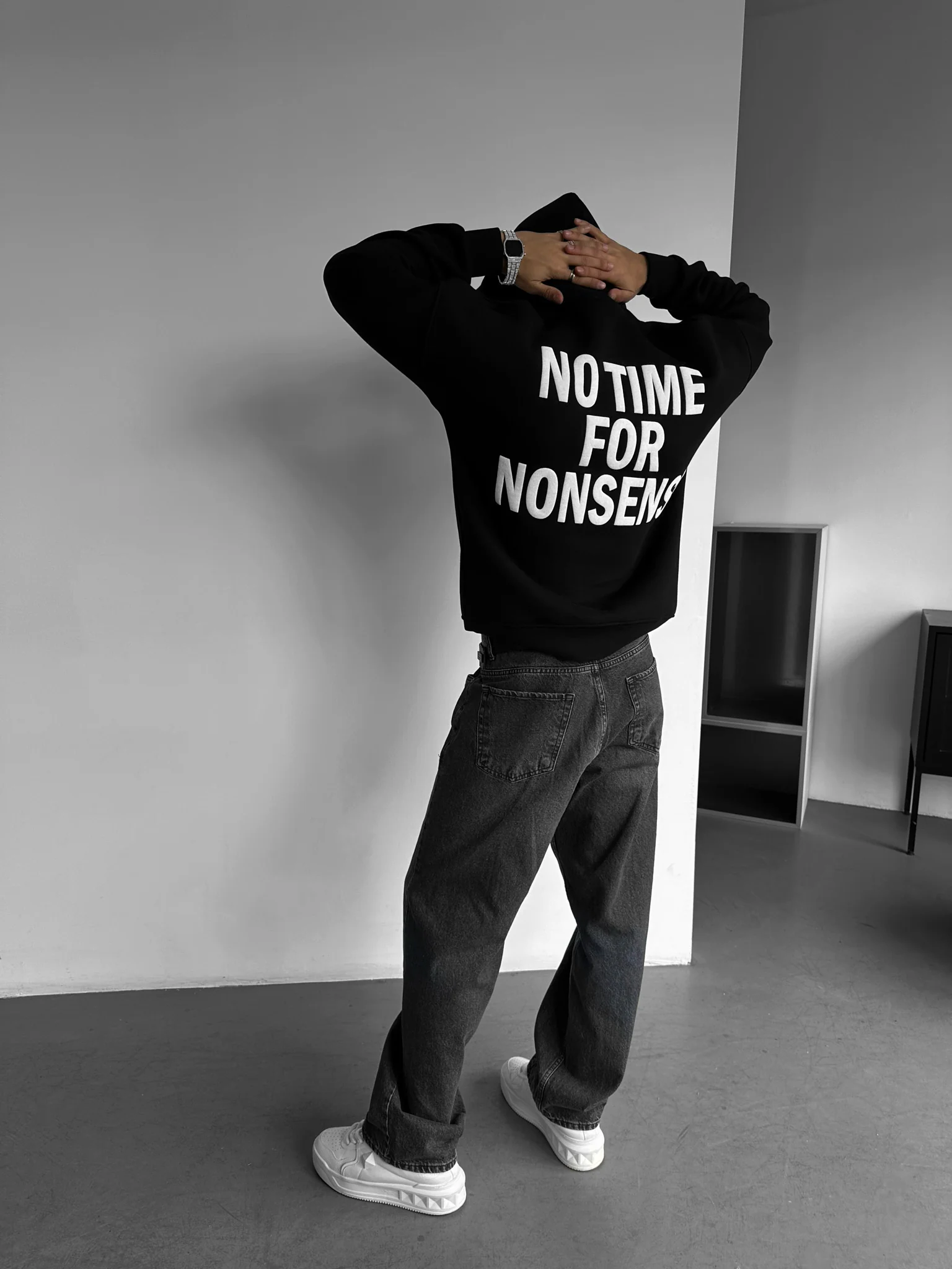 Oversize “No Time for Nonsense” Hoodie - Black and White - Image 2