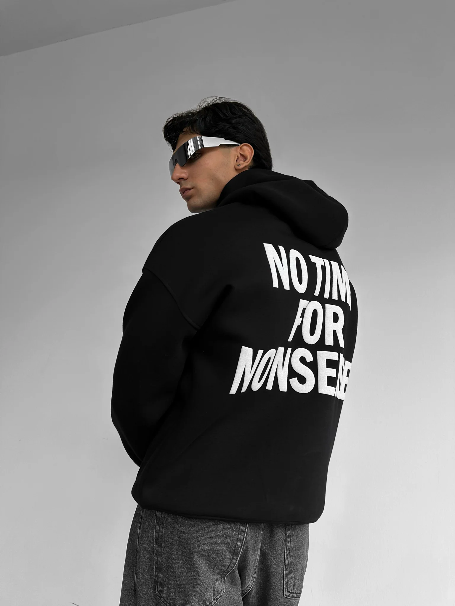 Oversize “No Time for Nonsense” Hoodie - Black and White - Image 4