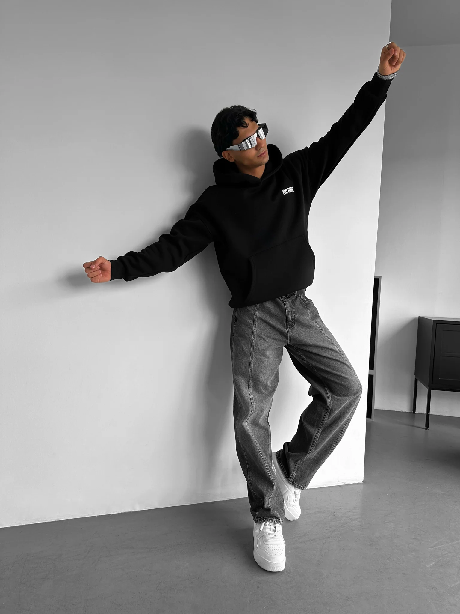 Oversize “No Time for Nonsense” Hoodie - Black and White - Image 5