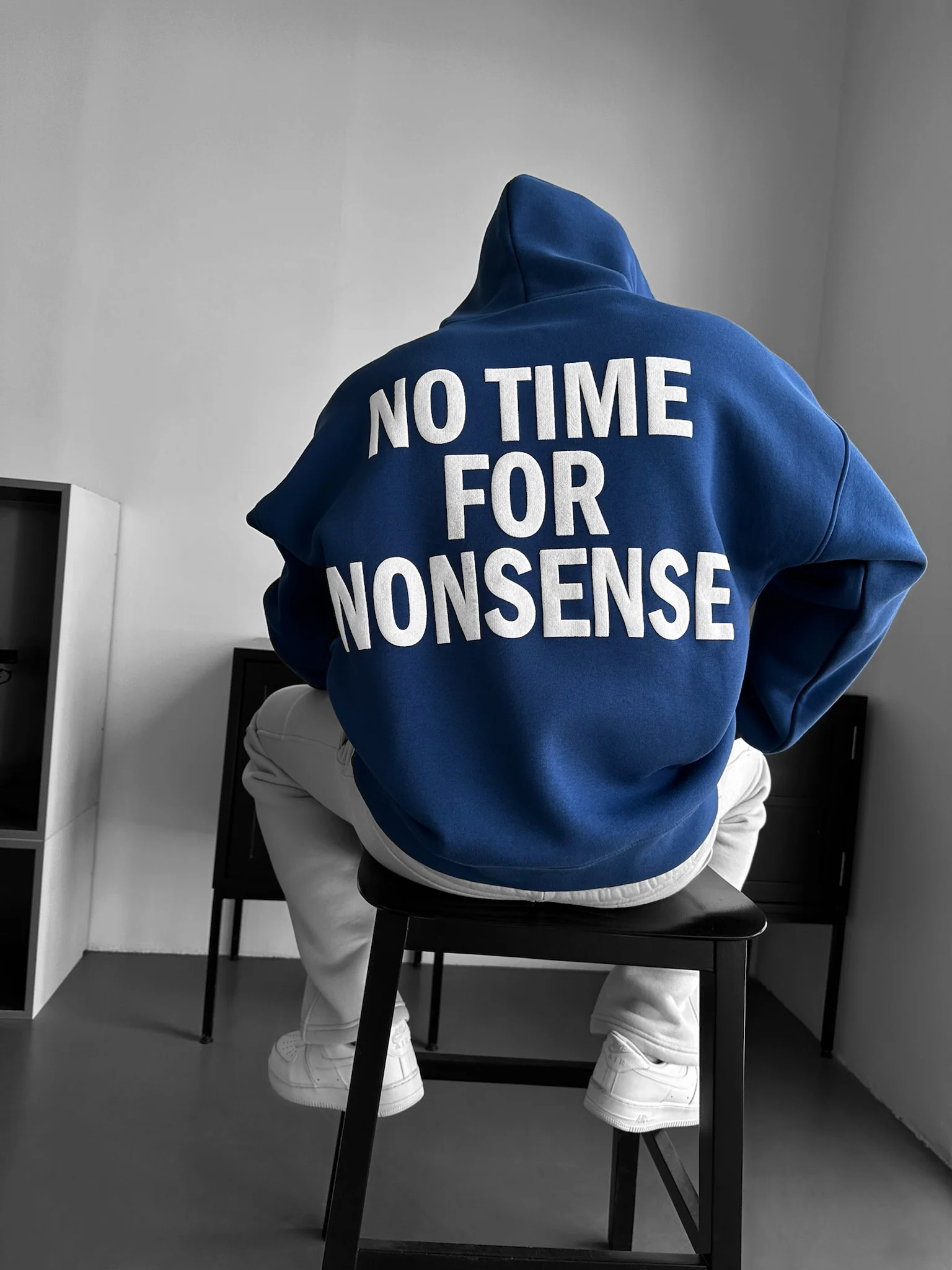 Oversize “No Time for Nonsense” Hoodie - Navy Peony - Image 2