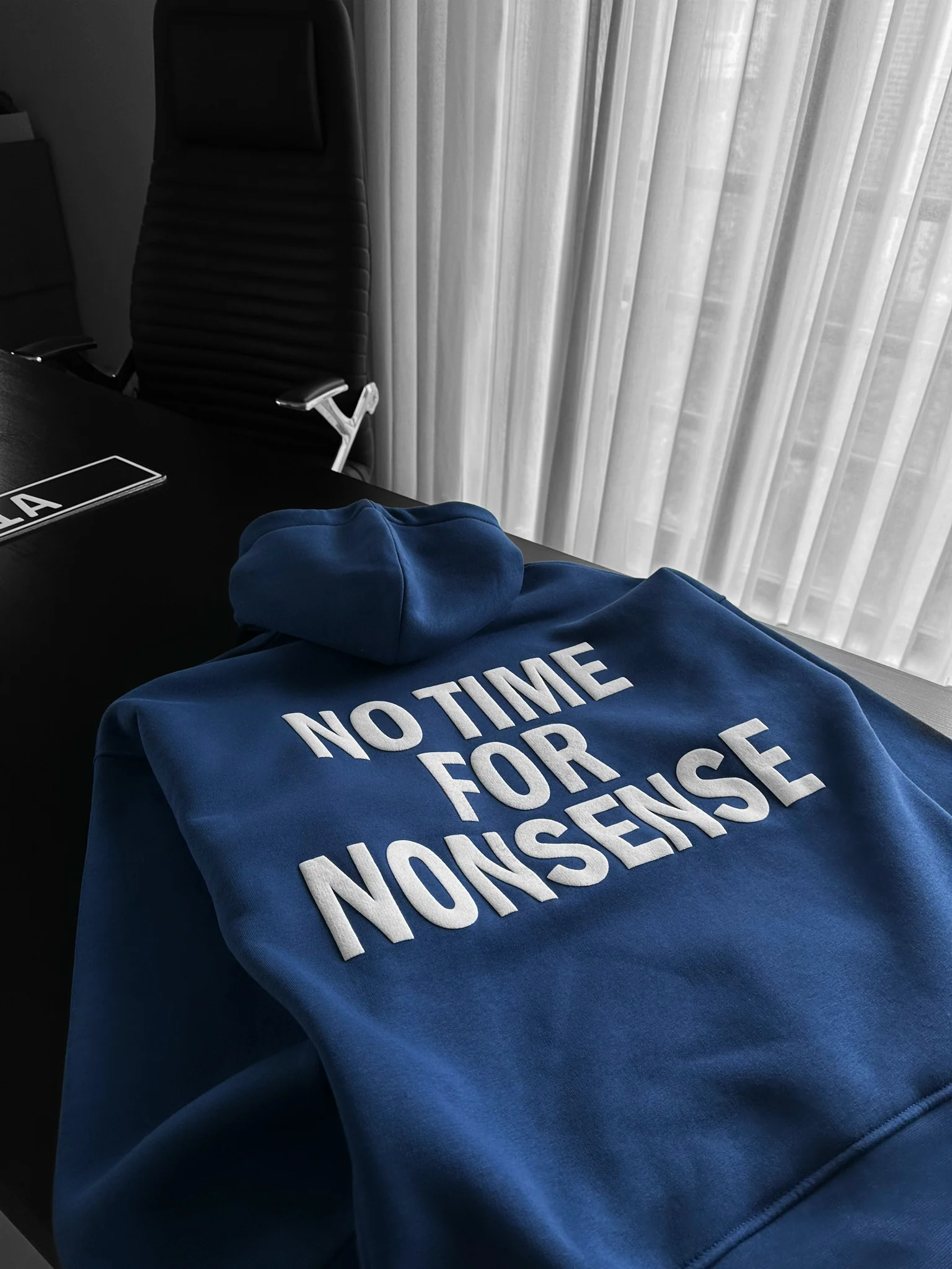Oversize “No Time for Nonsense” Hoodie - Navy Peony - Image 5