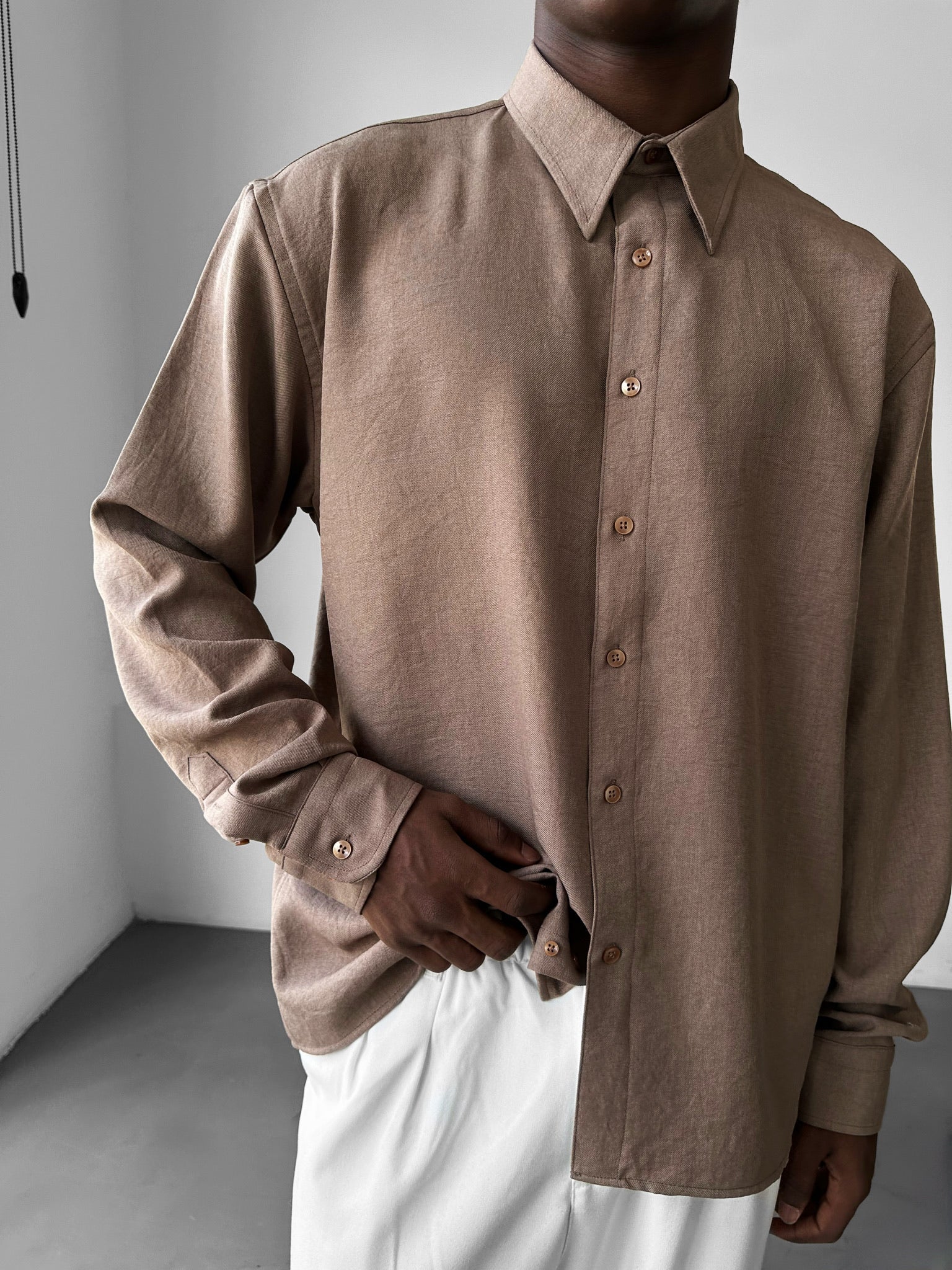 Oversize Oxford Shirt - Beige - Image 2