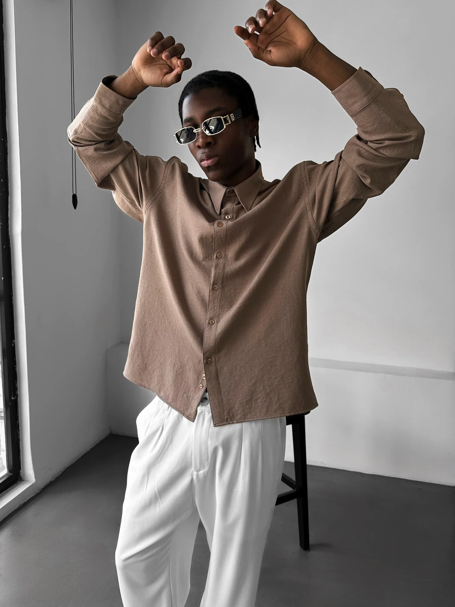 Oversize Oxford Shirt - Beige - Image 4