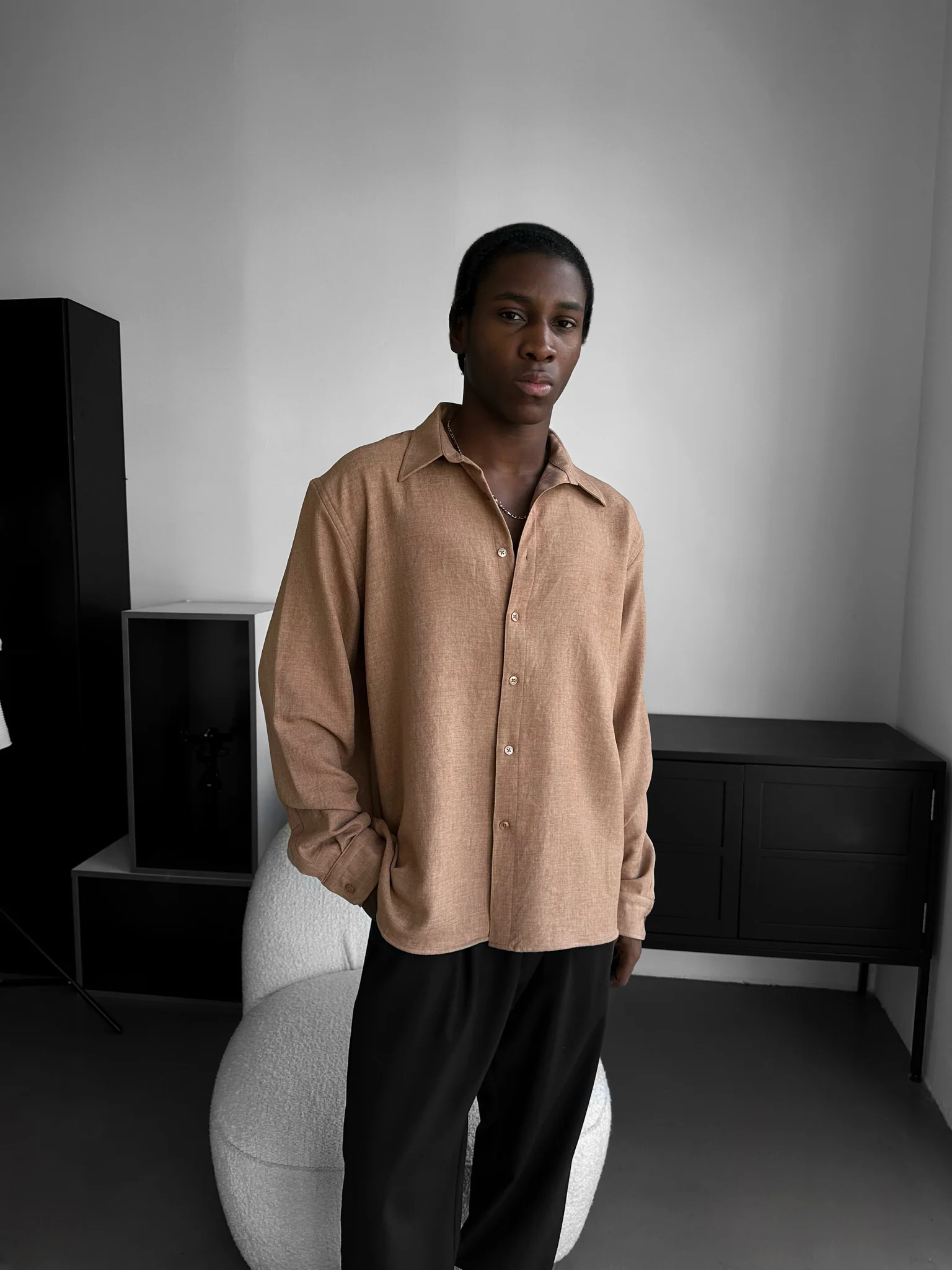 Oversize Oxford Shirt - Camel - Image 2