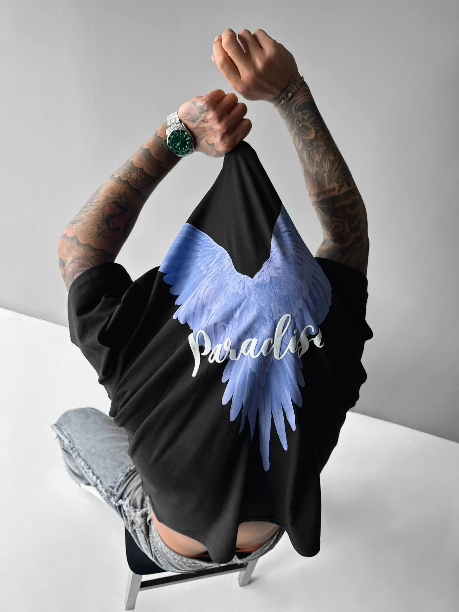 Oversize Parrot Paradise T-shirt - Black and Purple - Image 3