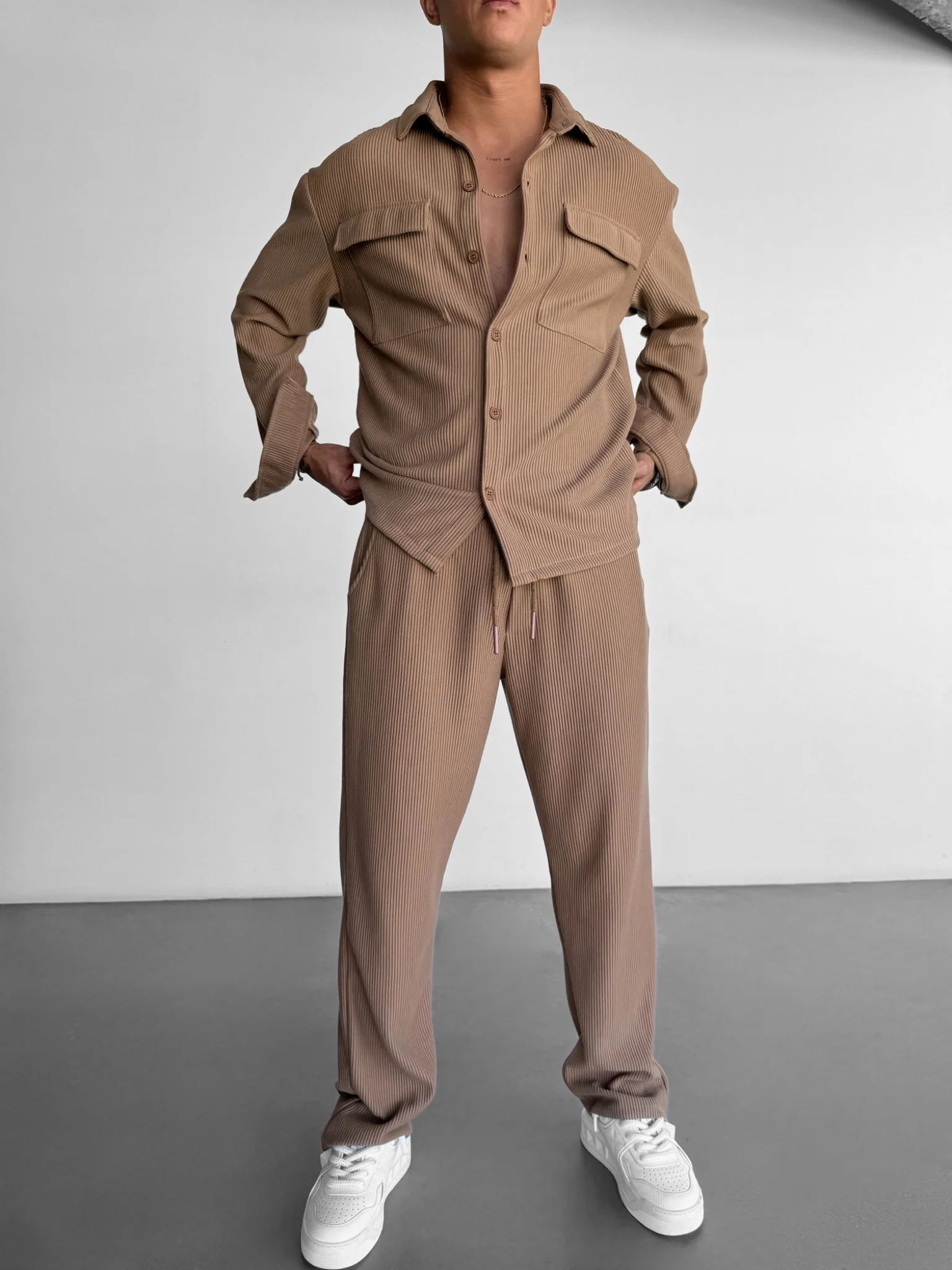 Oversize Pocket Cord Shirt - Camel - Image 4